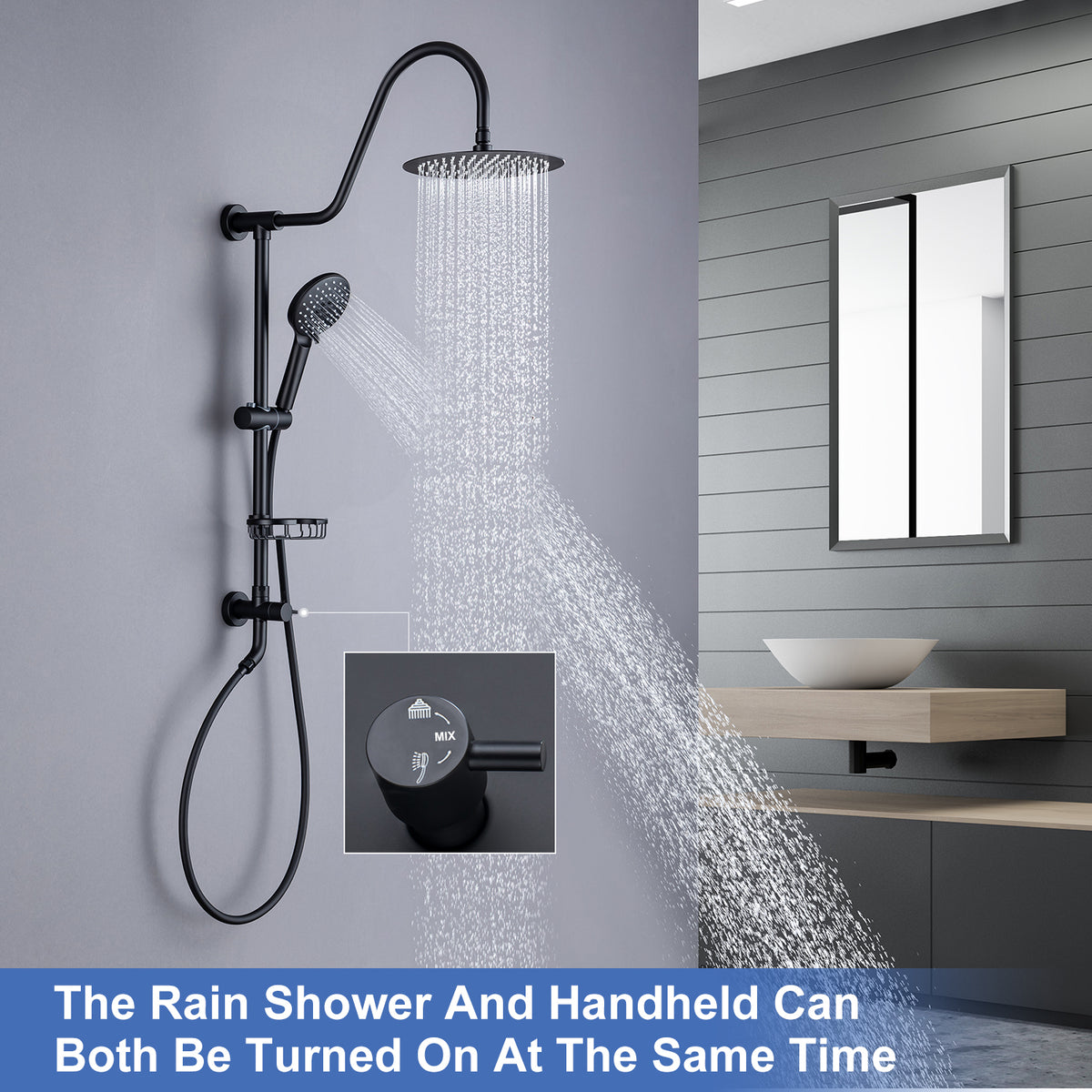 Système de douche avec pomme de douche à effet pluie et douche à main RX2001