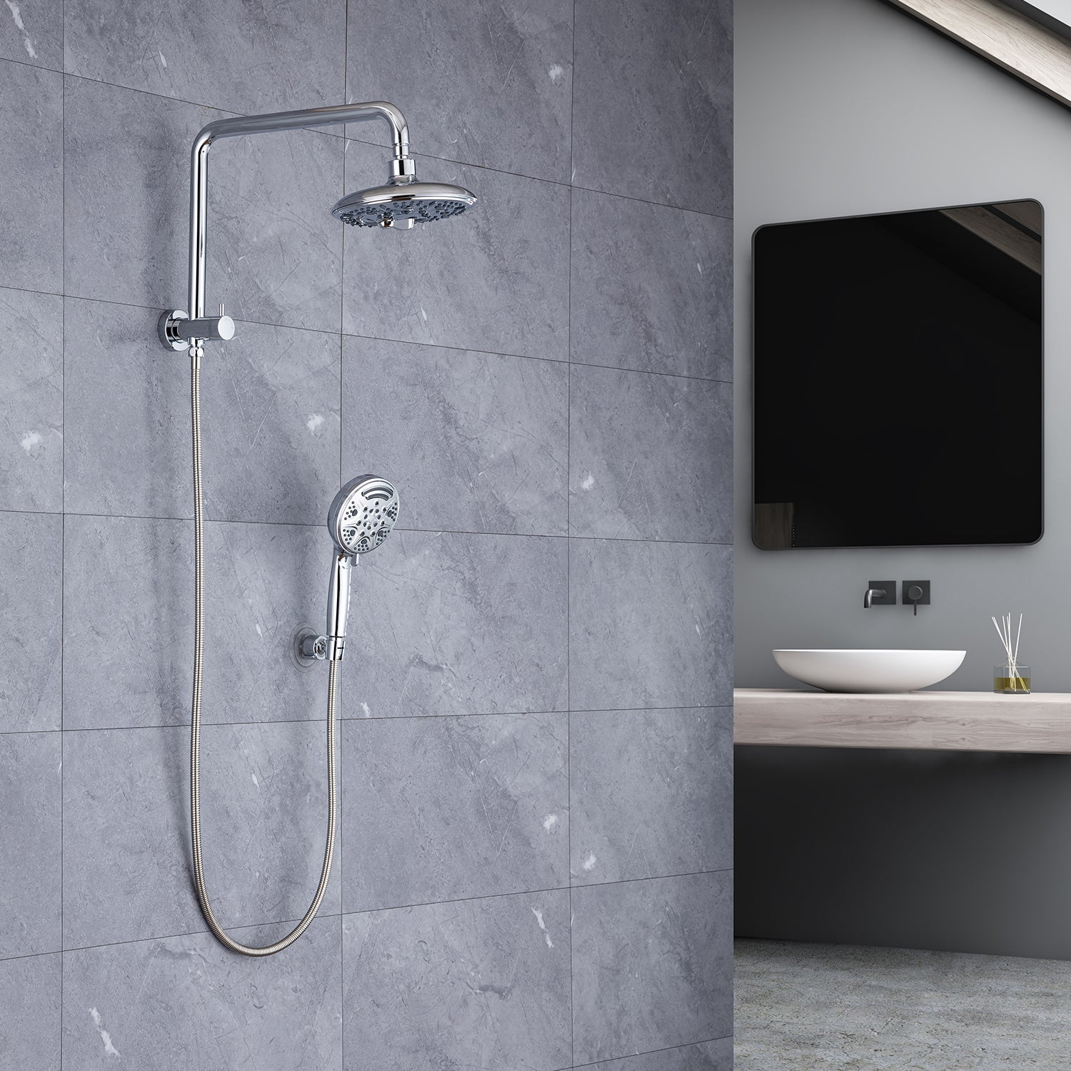 Shower System with Rain Shower Head and Handheld Shower (S2003)