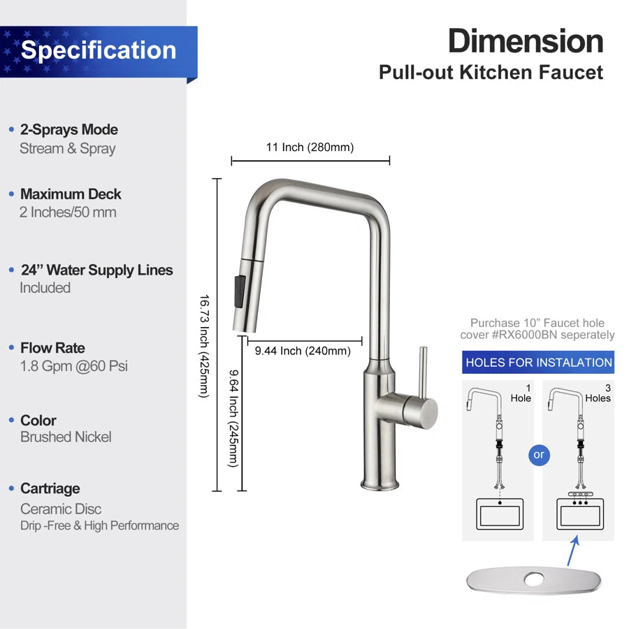 RAINLEX Single-Handle Pull-Down Kitchen Faucet (S6017)