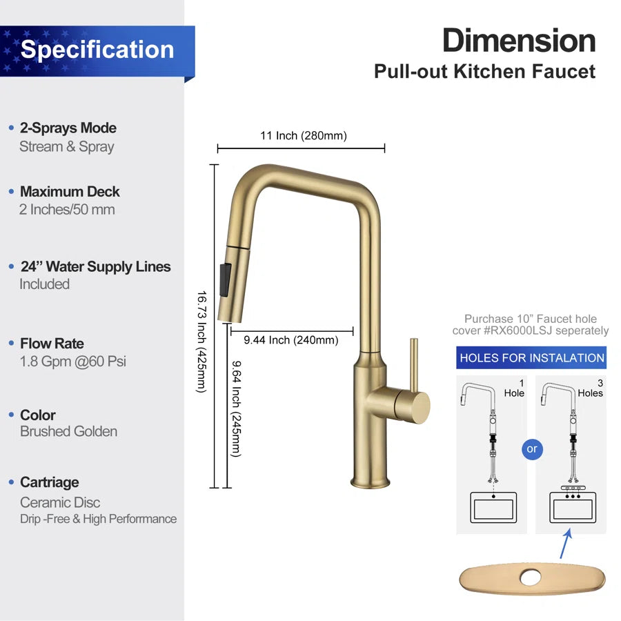 RAINLEX Single-Handle Pull-Down Kitchen Faucet (S6017)