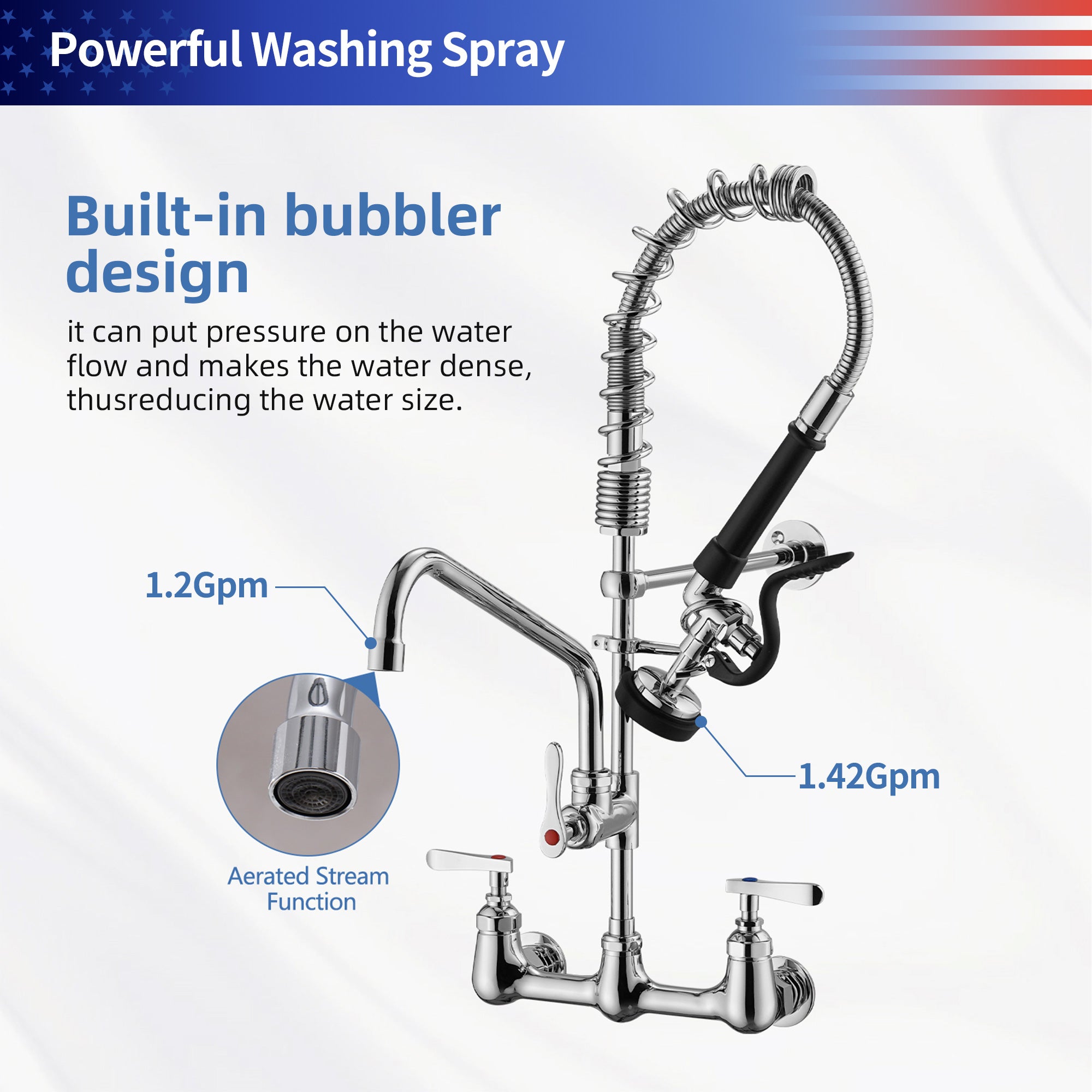 25" Commercial Kitchen Faucet with Pre-Rinse Sprayer