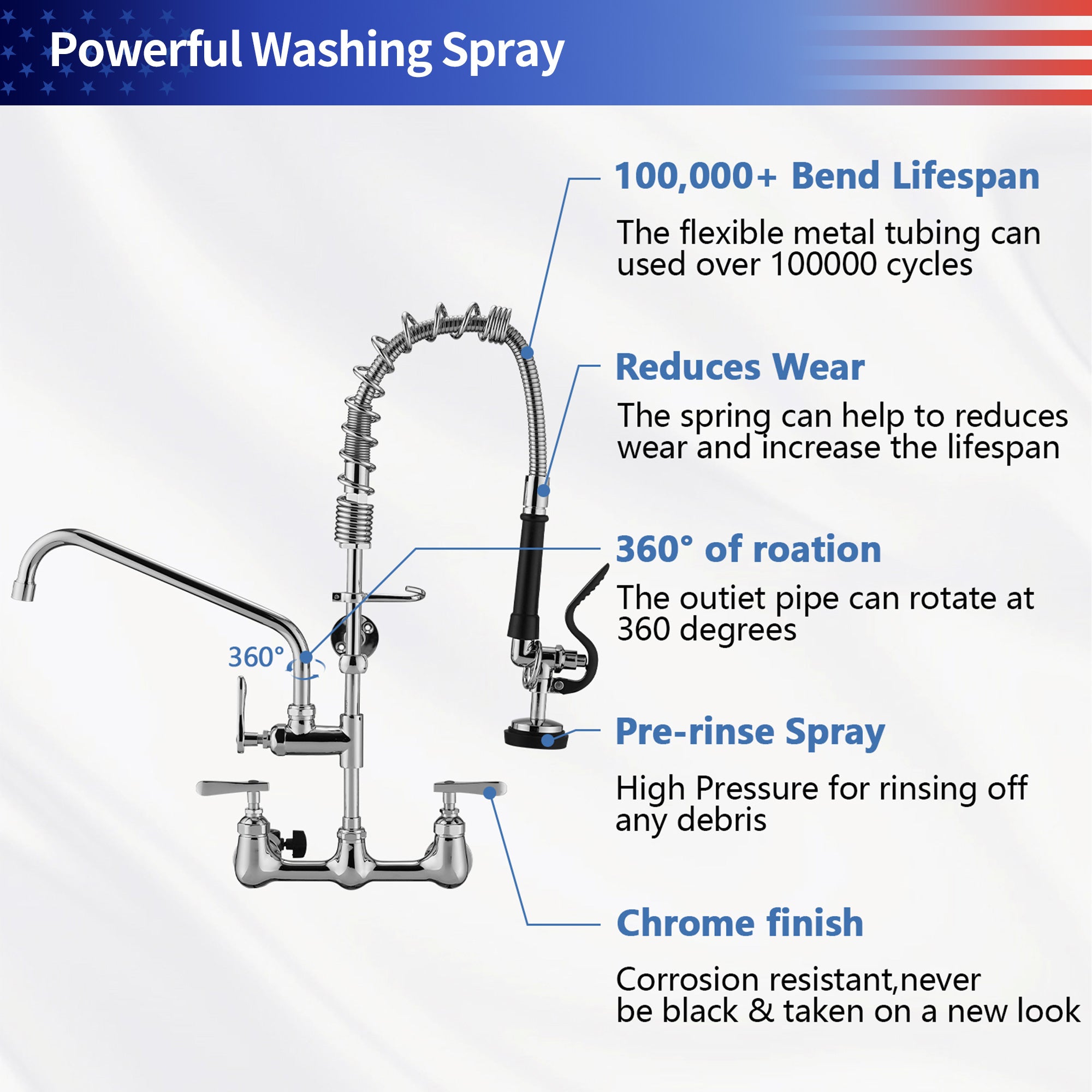25" Commercial Kitchen Faucet with Pre-Rinse Sprayer