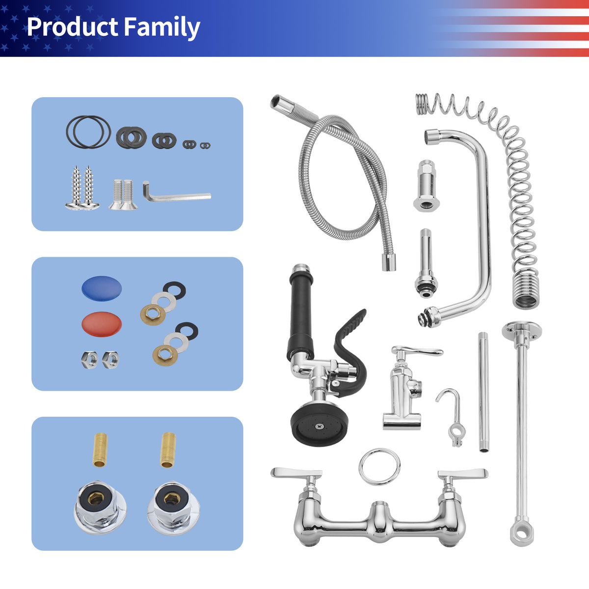 RAINLEX 47" Commercial Kitchen Faucet with Pre-Rinse Sprayer
