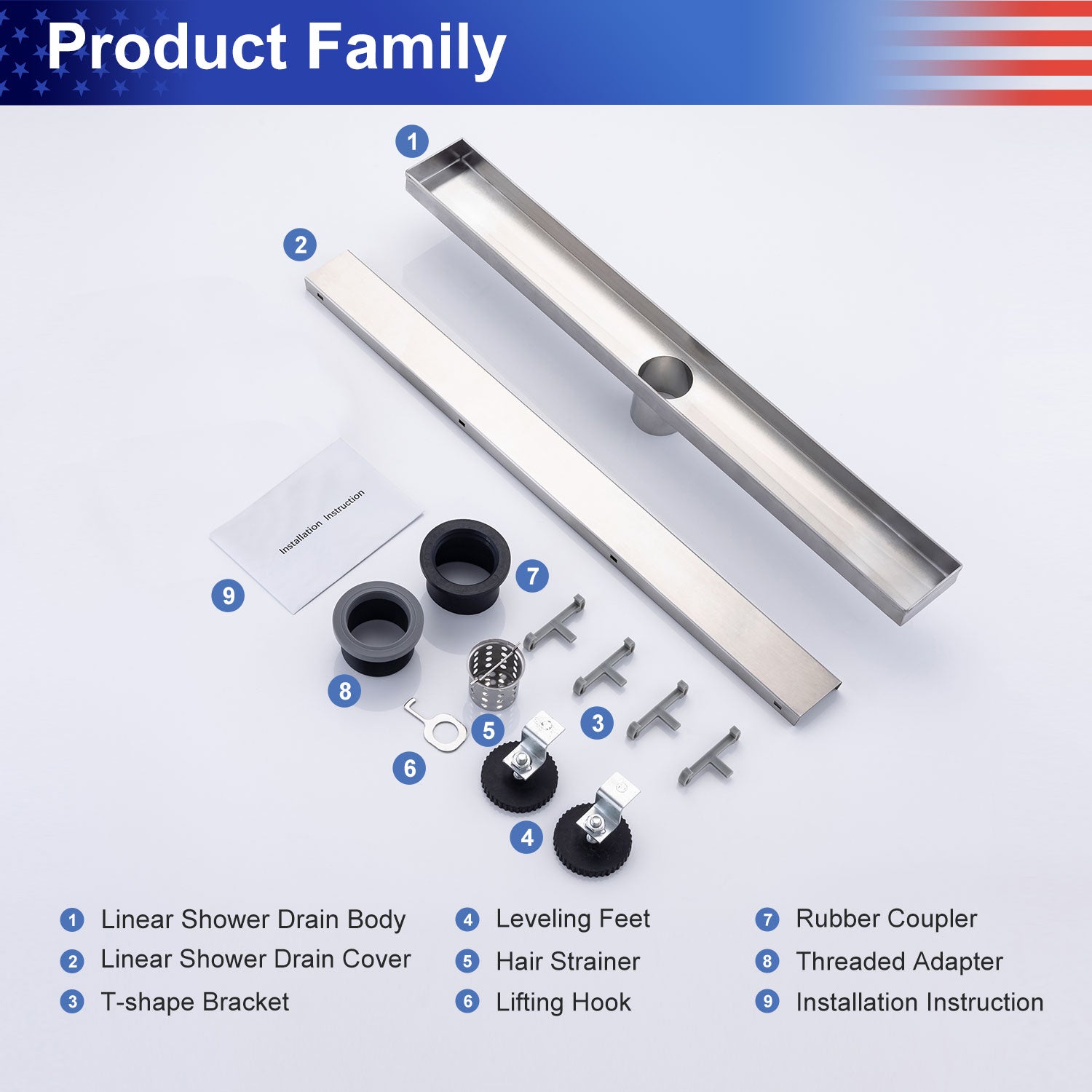 24" Linear Grid Shower Drain, Chrome