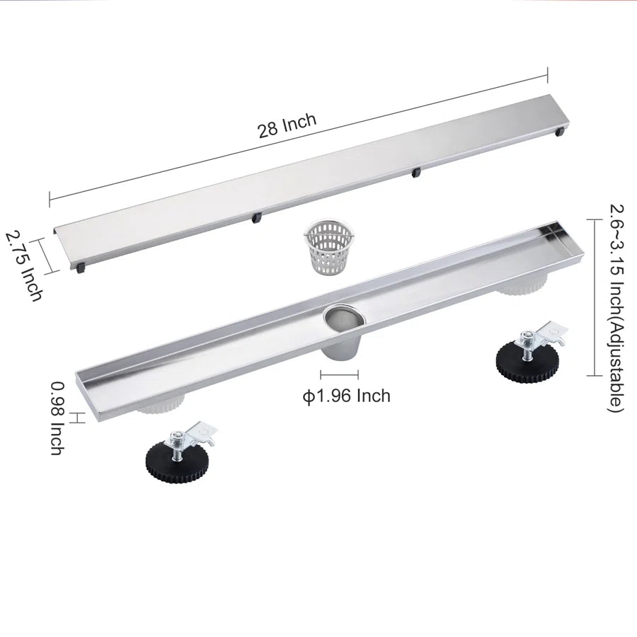 28" Linear Grid Shower Drain, Chrome