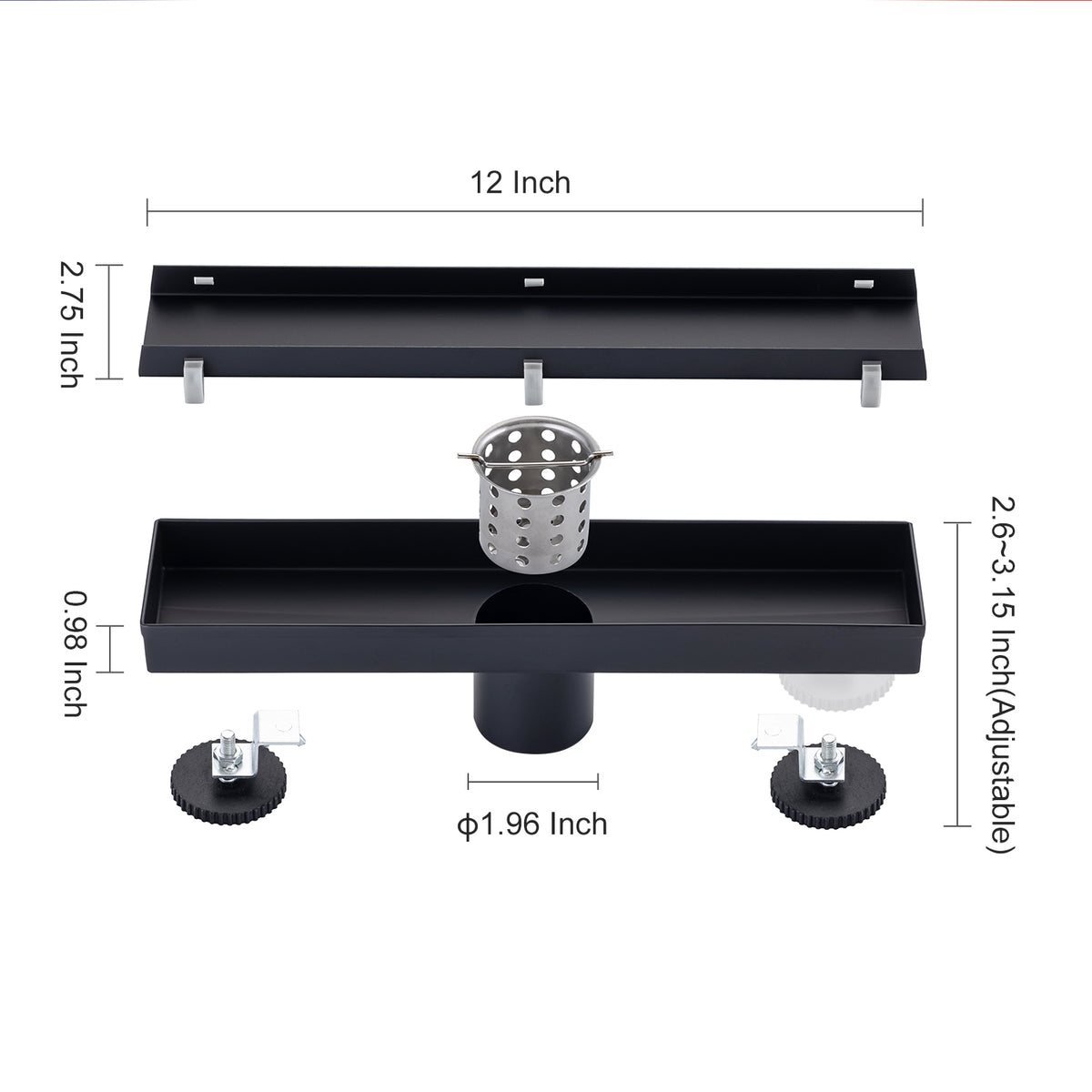 Drain de douche à grille linéaire de 12 po de largeur RX7001-12