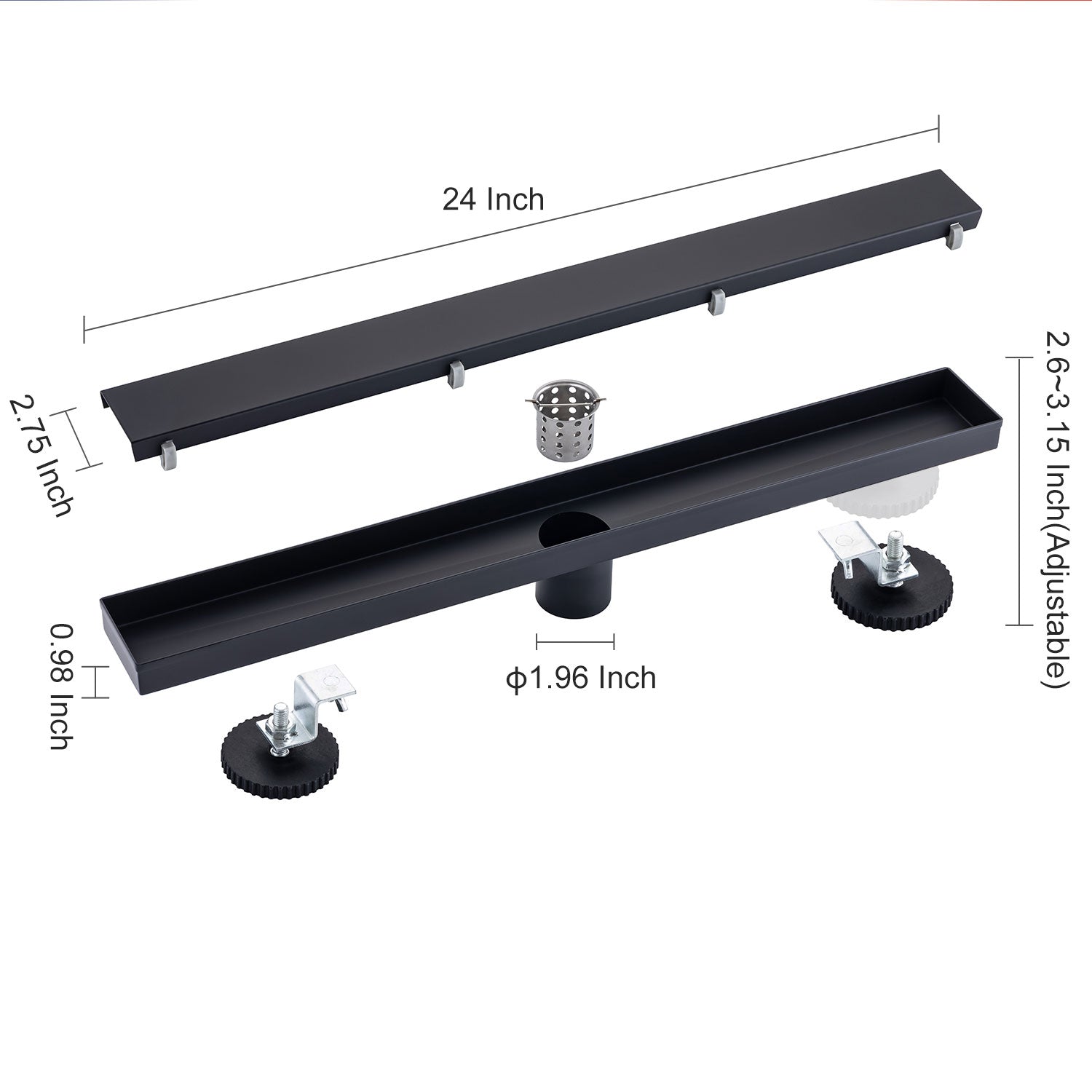 24" Linear Grid Shower Drain, Chrome