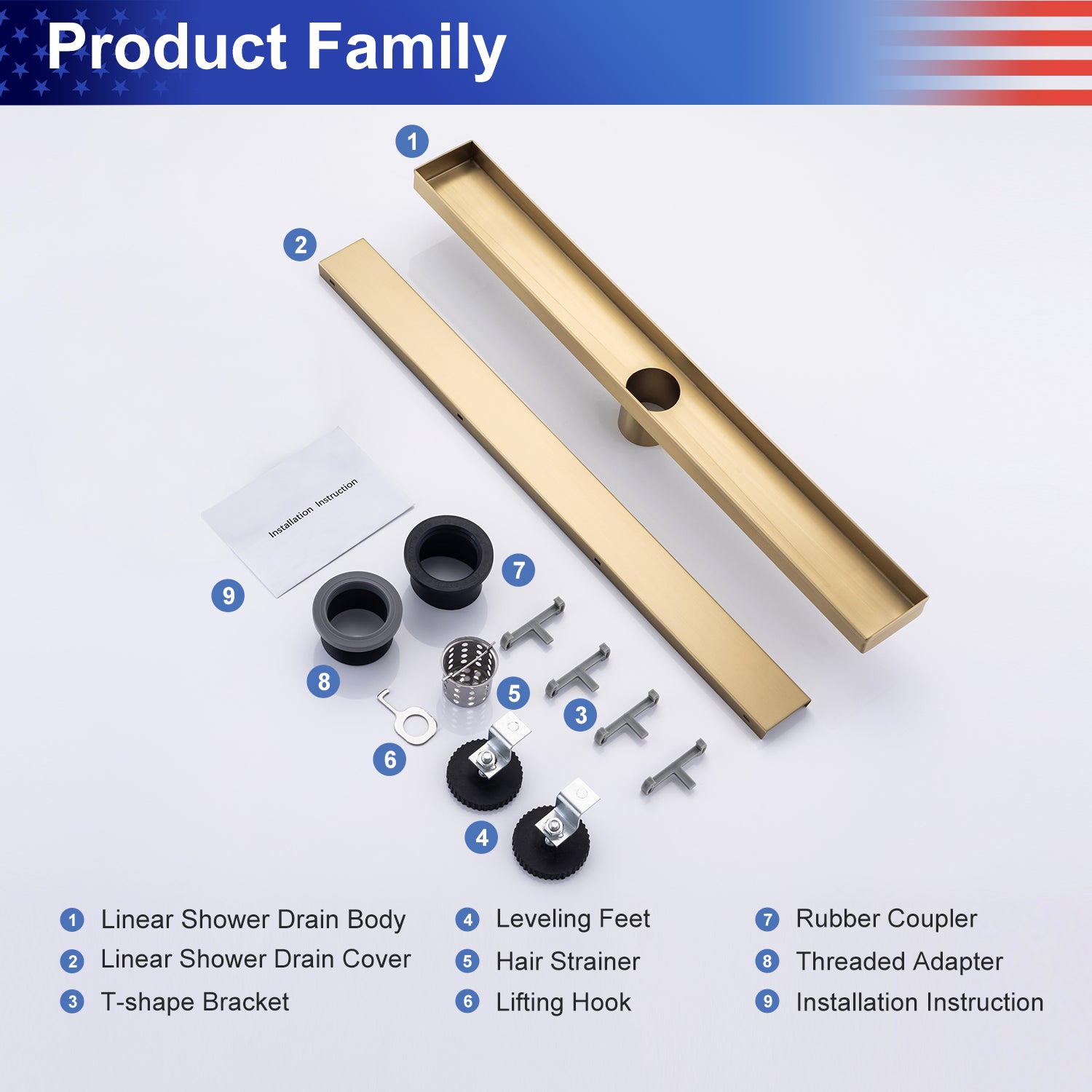 24" Linear Grid Shower Drain, Chrome