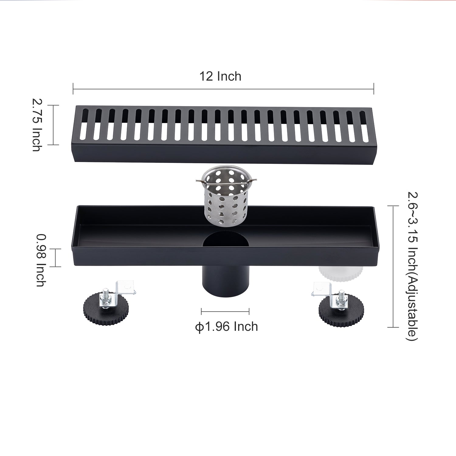 Drain de douche à grille linéaire de 12 po de largeur RX7002-12