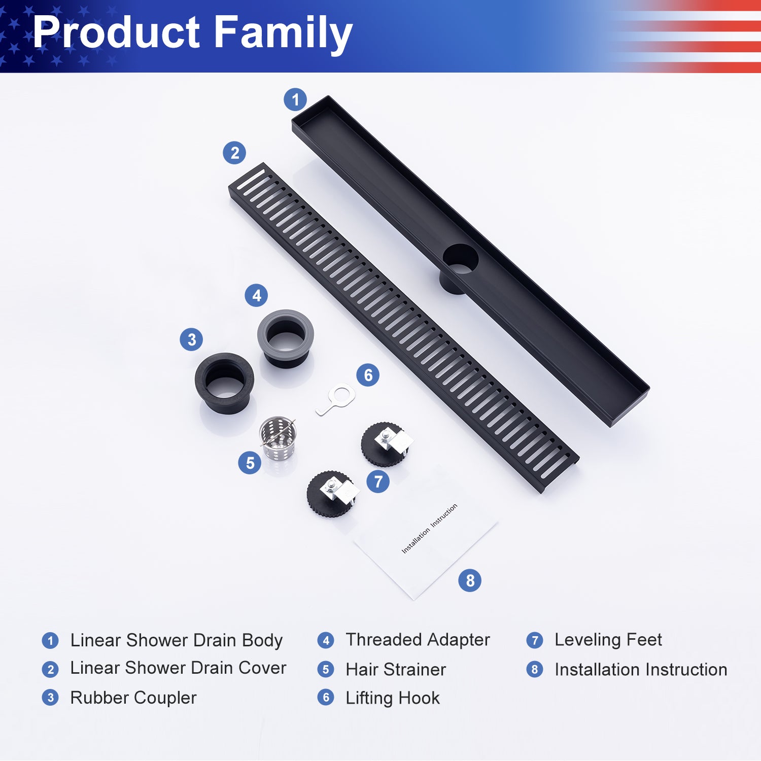 24" Linear Grid Shower Drain, Brushed Nickel