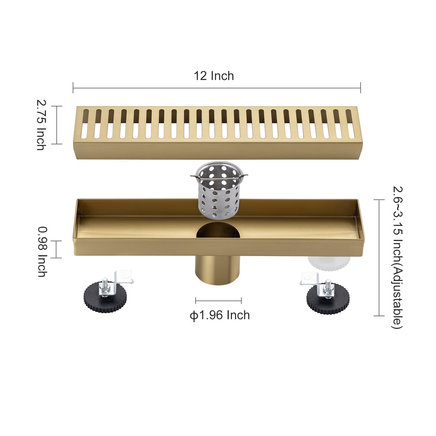 Drain de douche à grille linéaire de 12 po de largeur RX7002-12