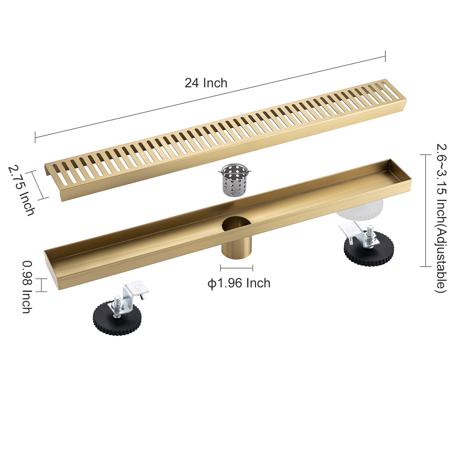 24" Linear Grid Shower Drain, Brushed Nickel