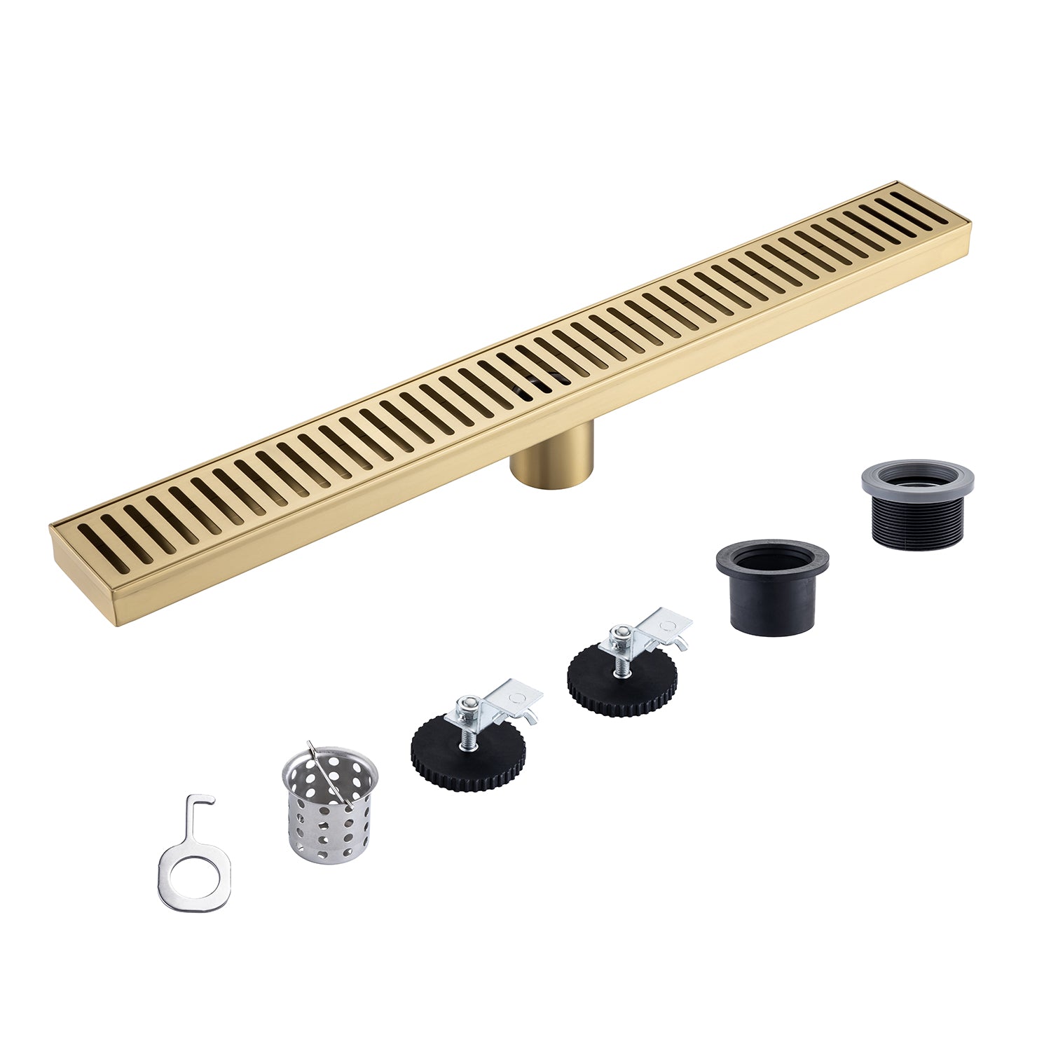 24" Linear Grid Shower Drain, Brushed Nickel