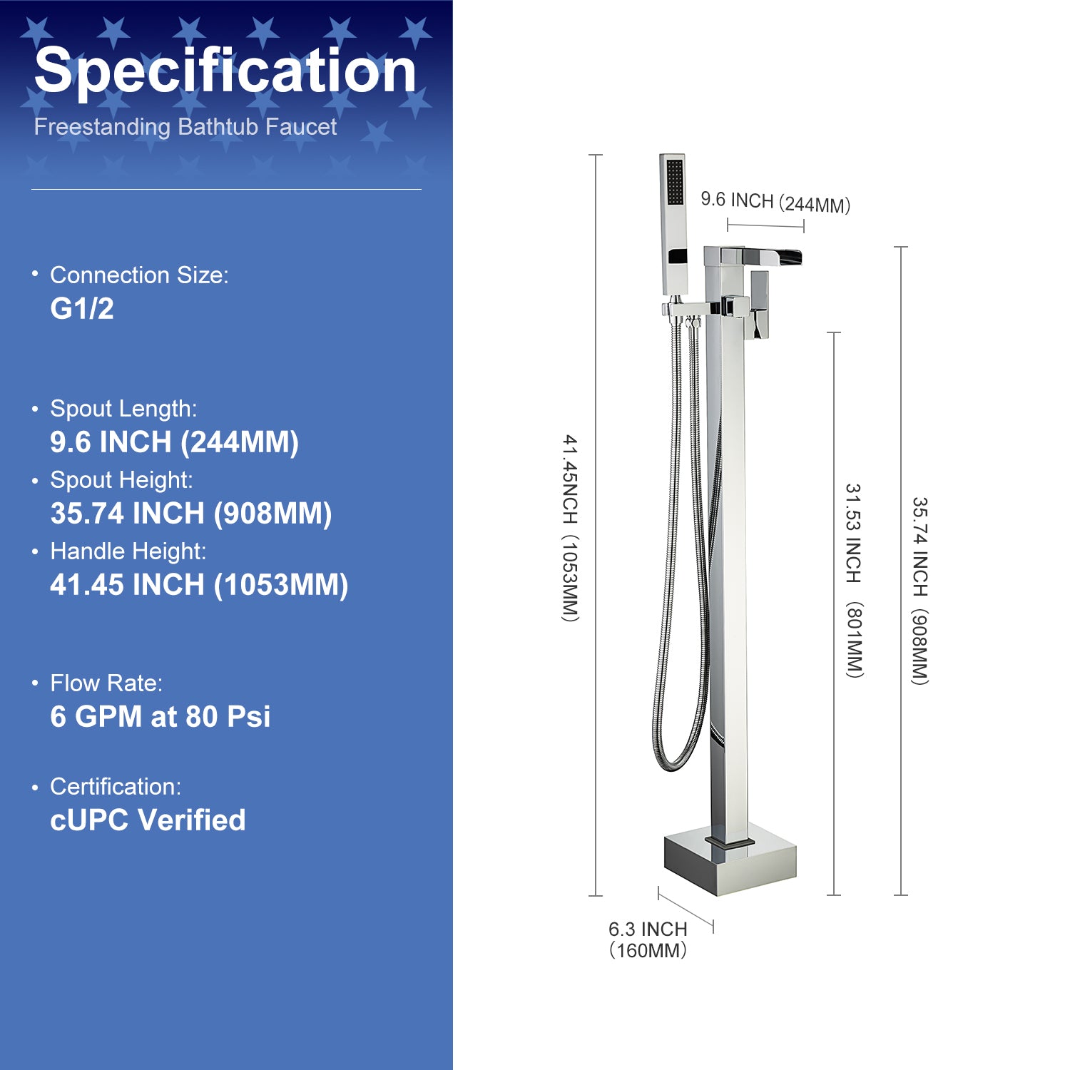Single-Handle Floor-Mount Freestanding Tub Filler with Handheld Shower (S8002)