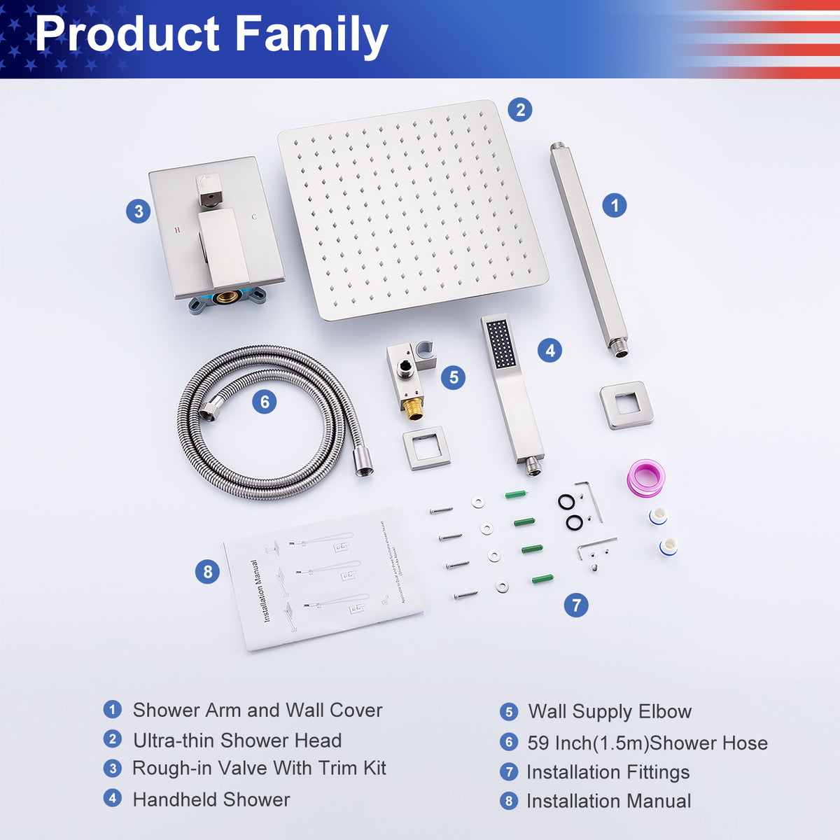Product Family of Square Shower Faucet with Rough-in Valve