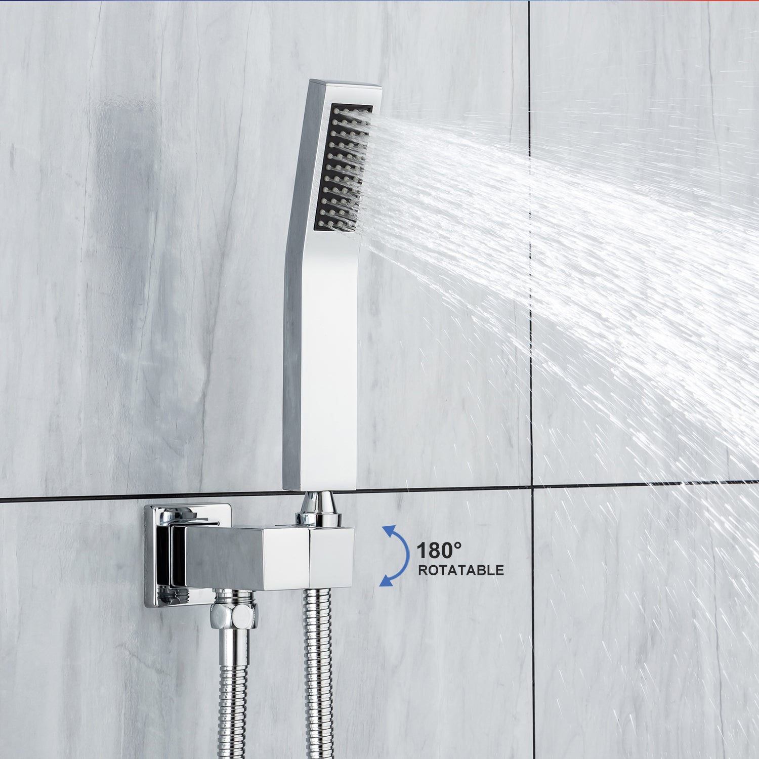 Pommeau de douche carré à 2 voies de 12 po avec robinet de montage au plafond et valve brute RX95102-12