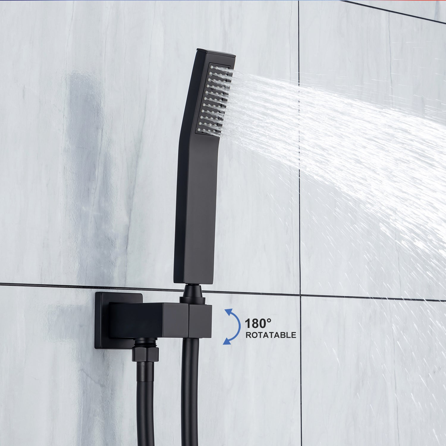Pommeau de douche carré à 2 voies de 12 po avec robinet de montage au plafond et valve brute RX95102-12