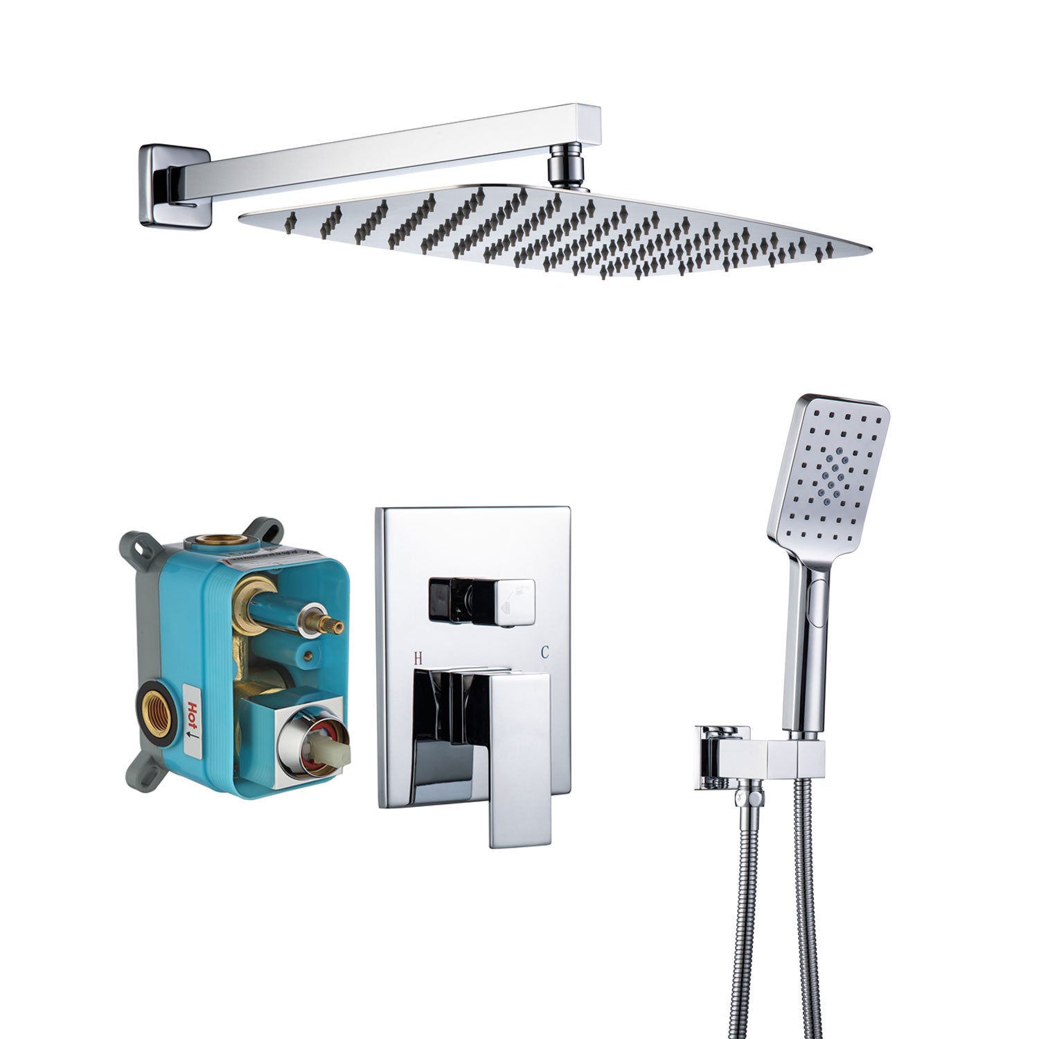 12" Square 2-Way Wall-Mount Shower System with Rough-in Valve (S97202)