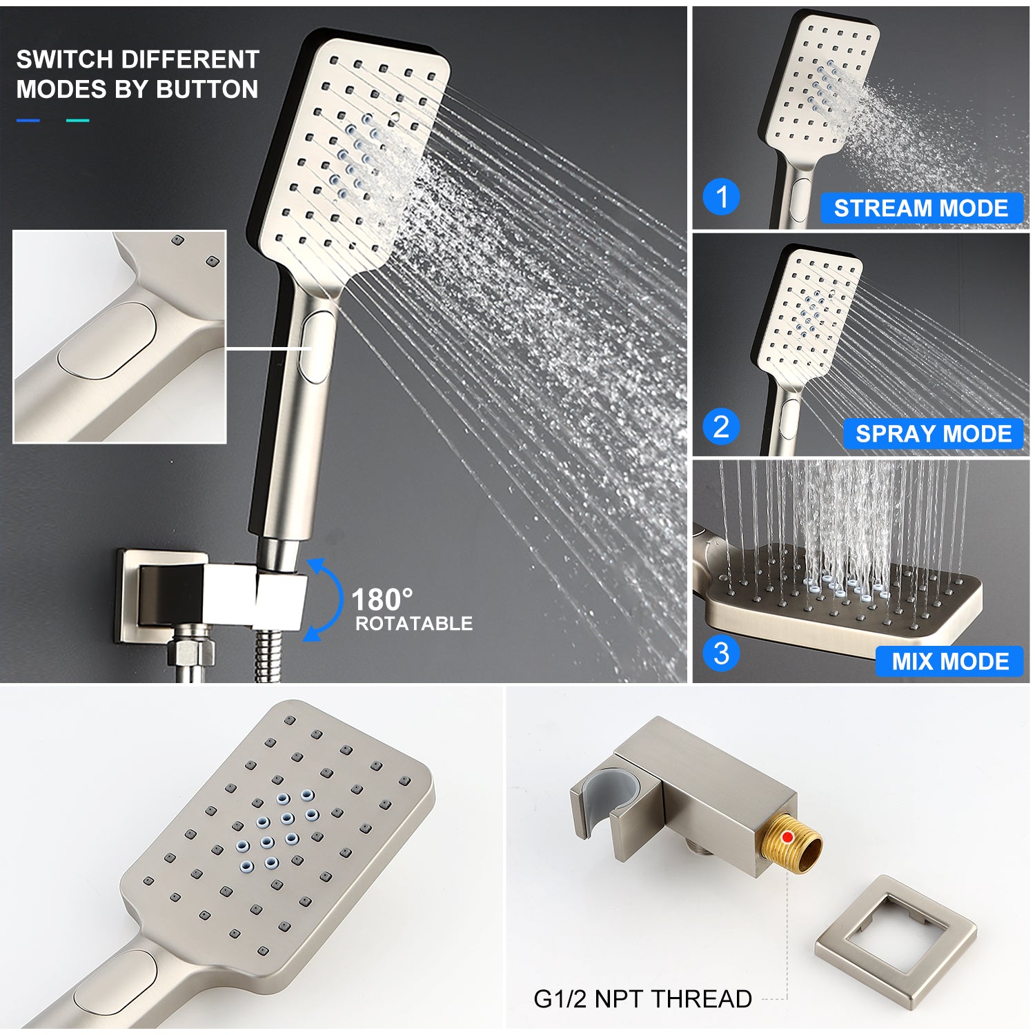 Different Modes Of Square Head Shower
