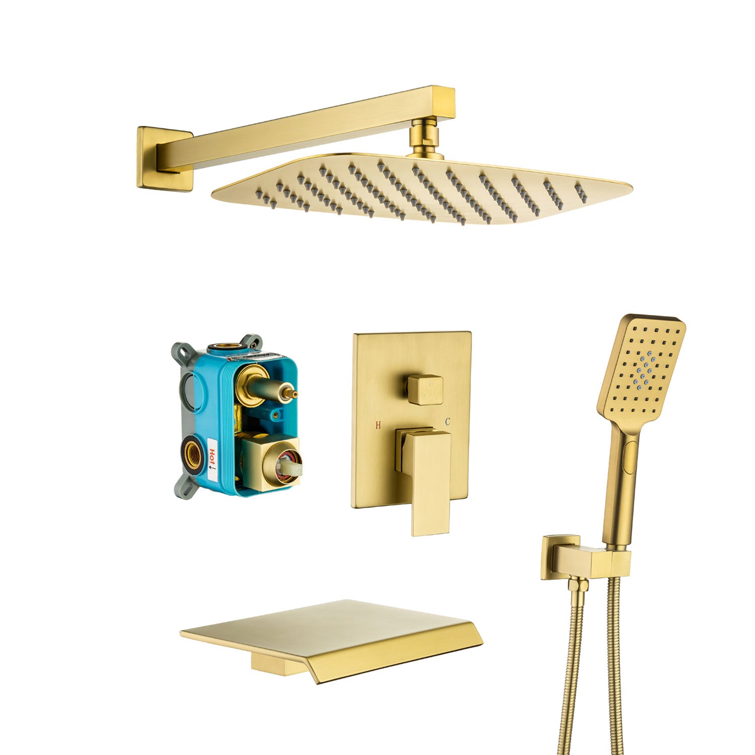 12" Square 3-Way Wall-Mount Shower System with Rough-in Valve