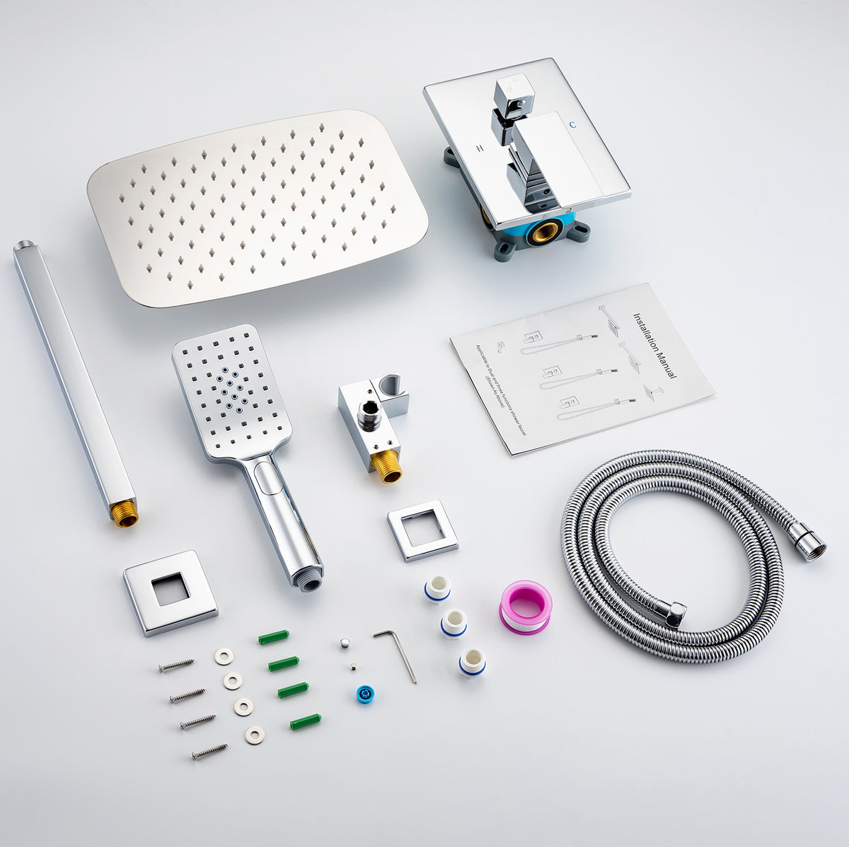 RAINLEX 12 in. Square Wall-Mount Complete Shower System with Rough-In Valve