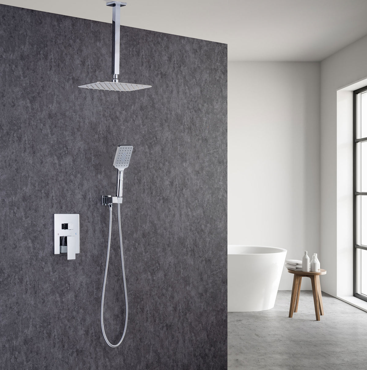 RAINLEX 12 in. Square Wall-Mount Complete Shower System with Rough-In Valve