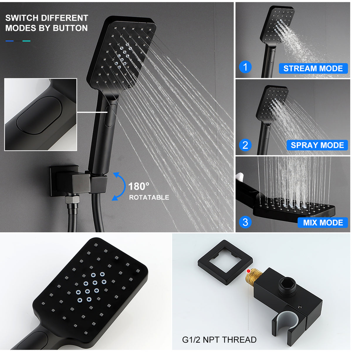 RAINLEX 12 in. Square Wall-Mount Complete Shower System with Rough-In Valve