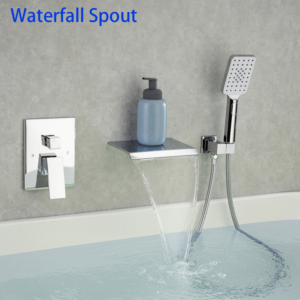 RAINLEX Single-Handle Wall-Mount Waterfall Tub Faucet with Handheld Shower