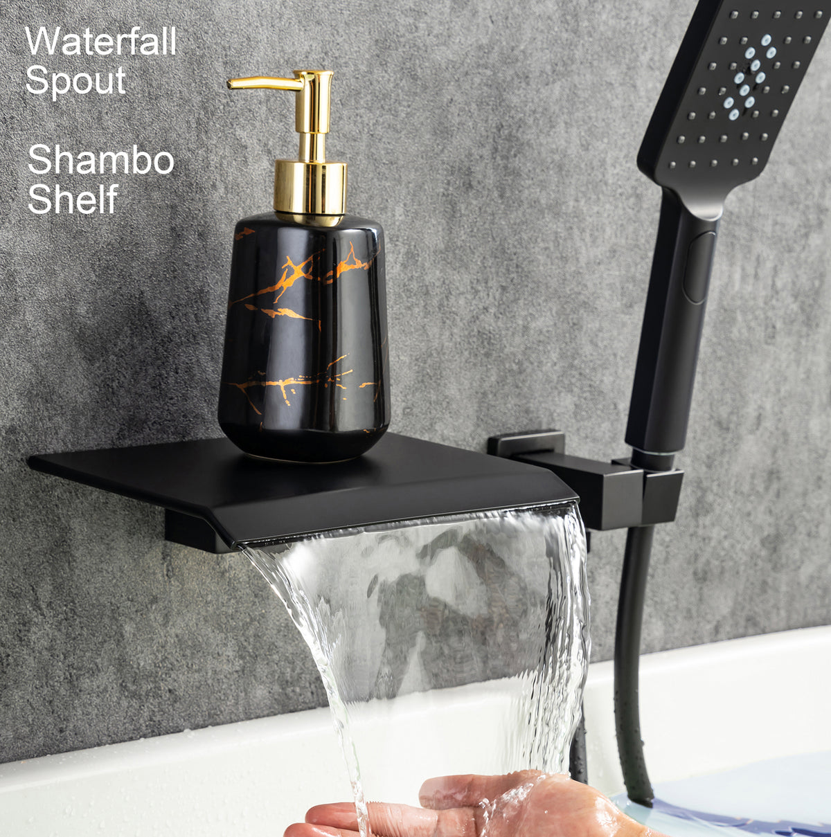RAINLEX Single-Handle Wall-Mount Waterfall Tub Faucet with Handheld Shower