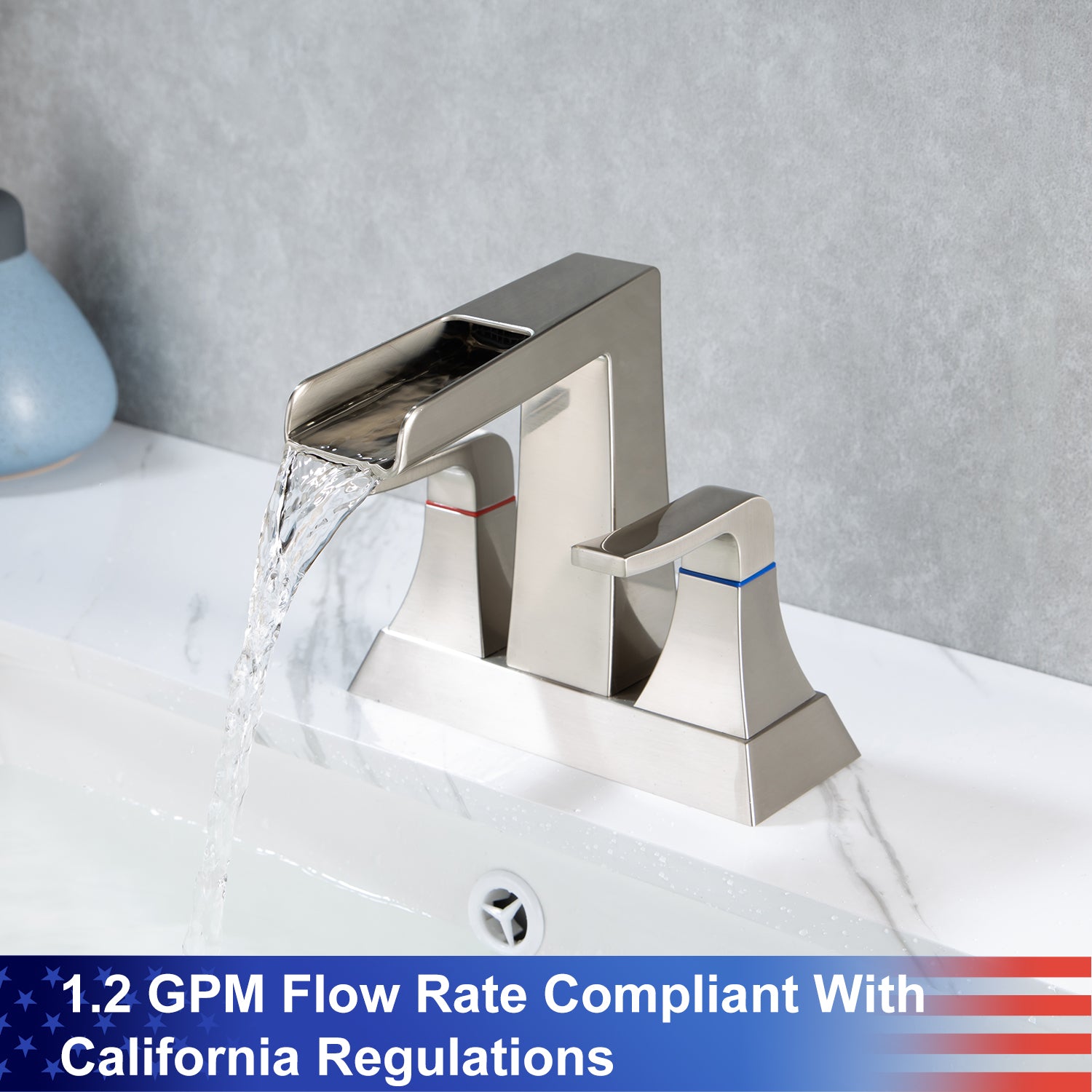 Rainlex 2-Handle Centerset Waterfall Bathroom Faucet with Drain Assembly