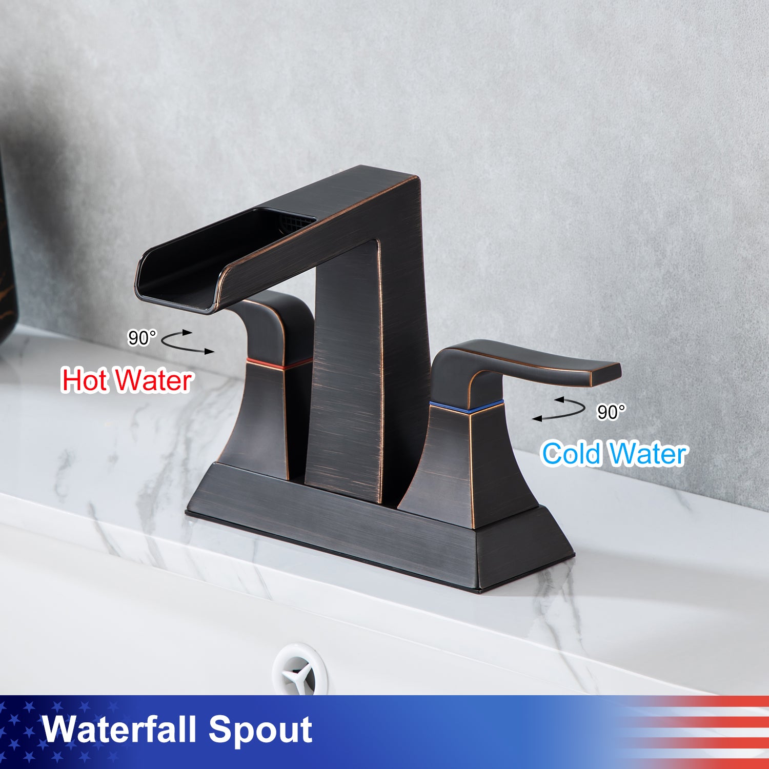 Rainlex 2-Handle Centerset Waterfall Bathroom Faucet with Drain Assembly