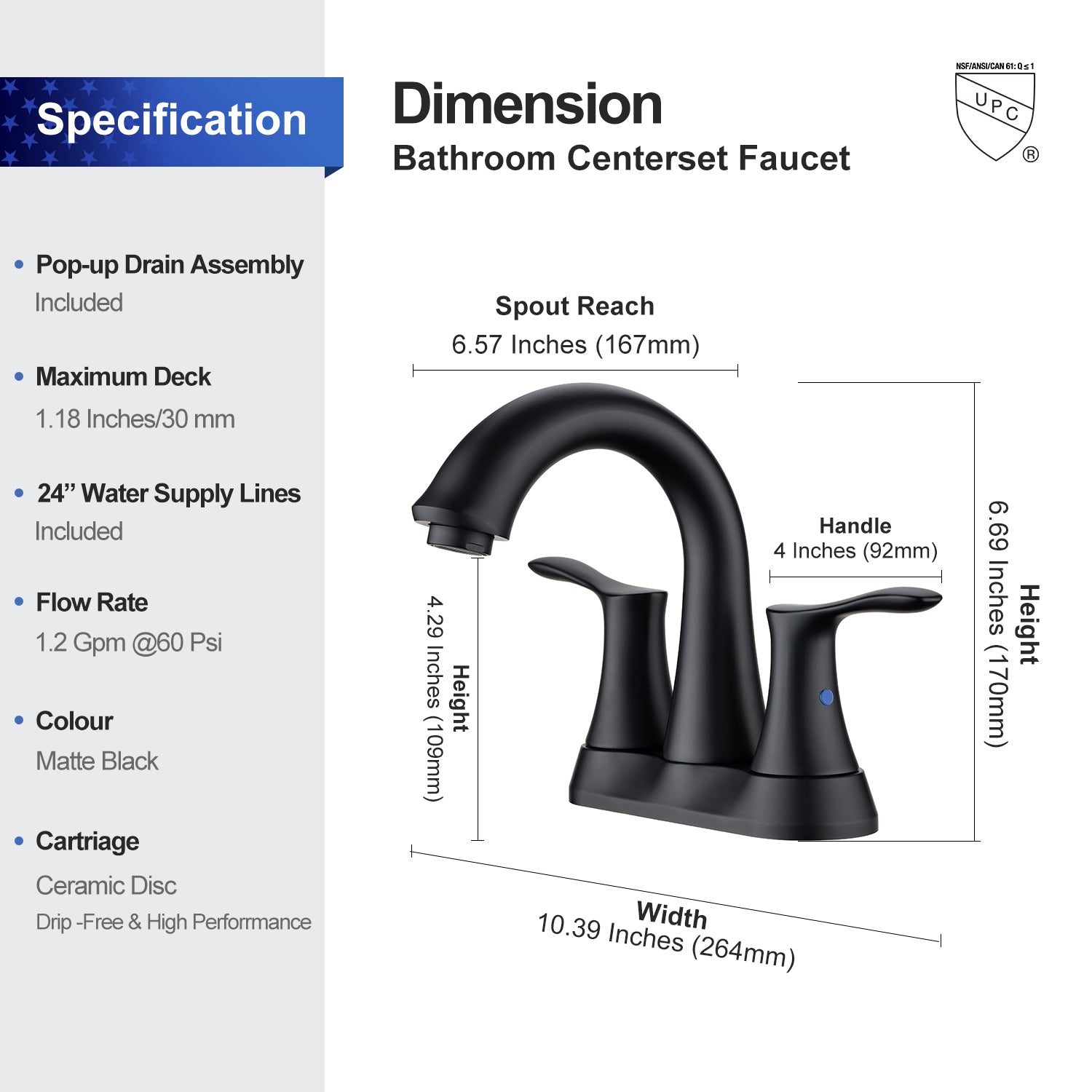 2-Handle Centerset Bathroom Faucet with Drain Assembly