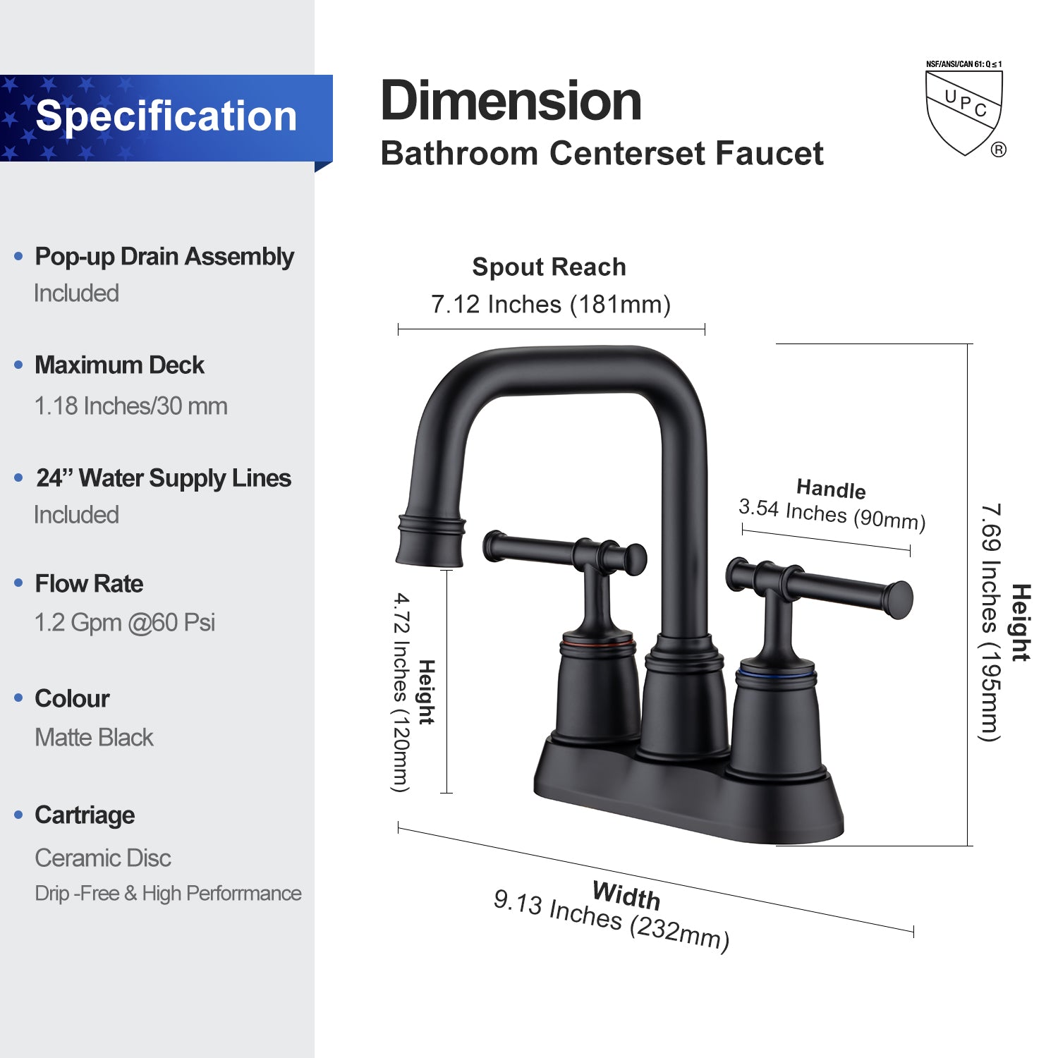 2-Handle Centerset Bathroom Faucet with Drain Assembly (S3008)