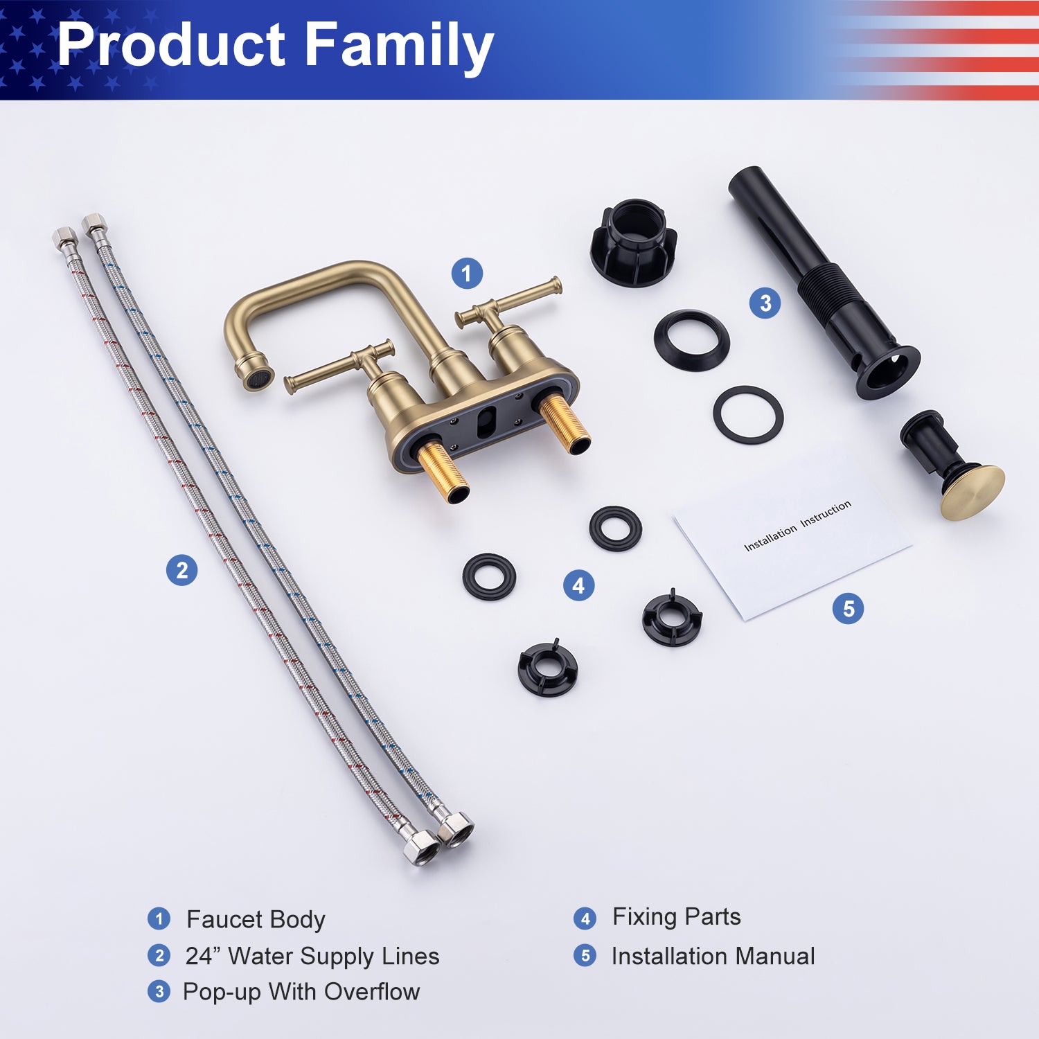 2-Handle Centerset Bathroom Faucet with Drain Assembly (S3008)