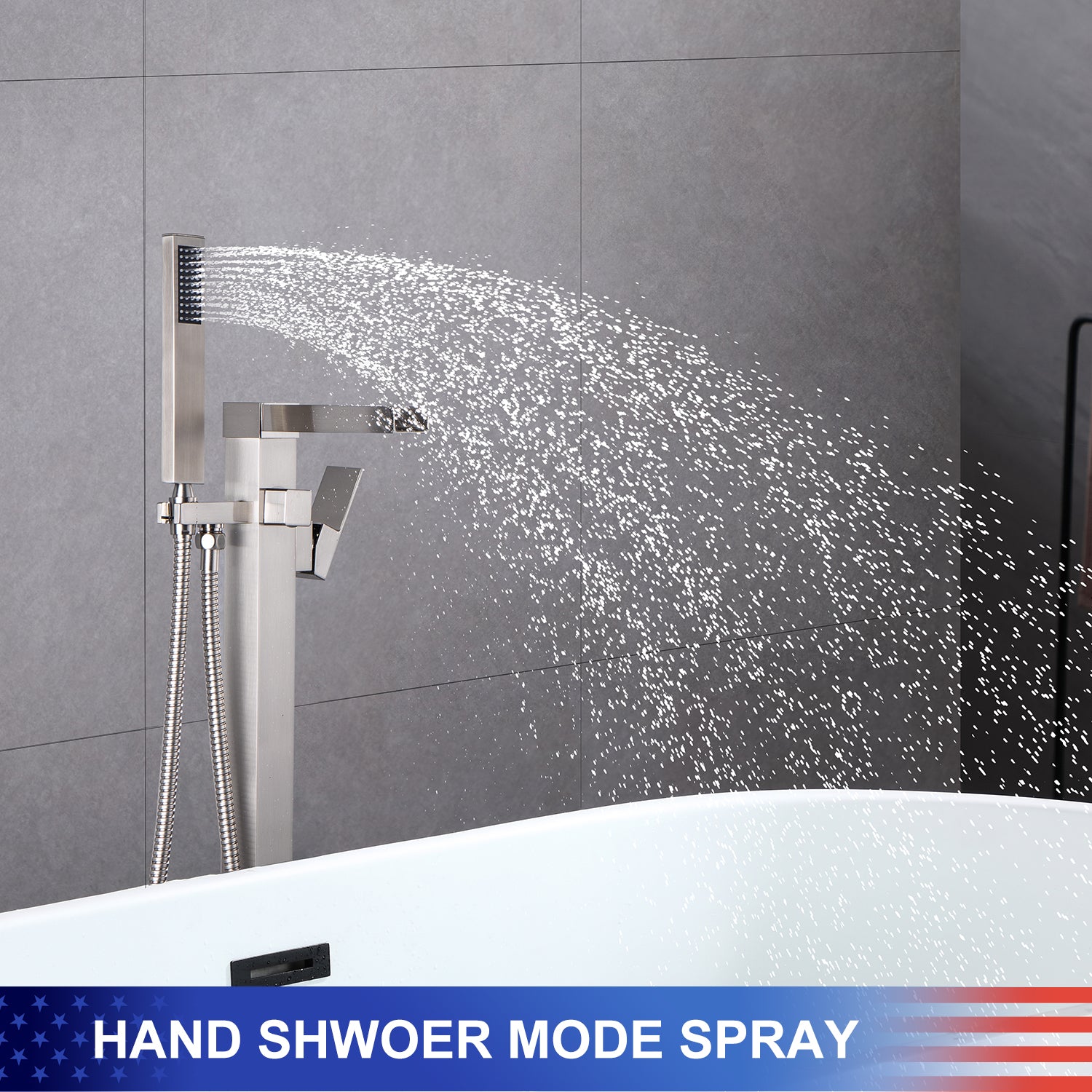 Single-Handle Floor-Mount Freestanding Tub Filler with Handheld Shower (S8002)