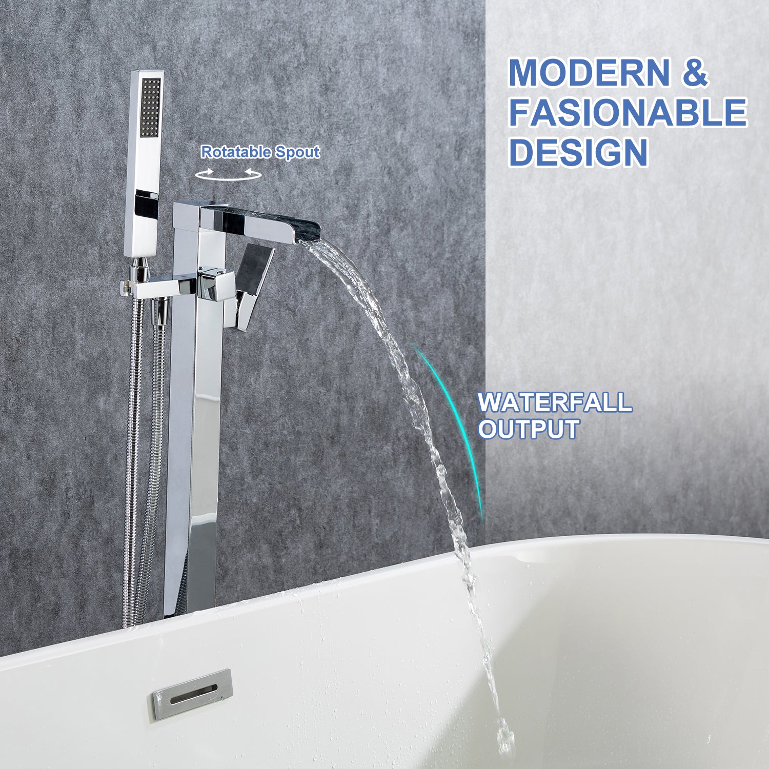 Single-Handle Floor-Mount Freestanding Tub Filler with Handheld Shower (S8002)