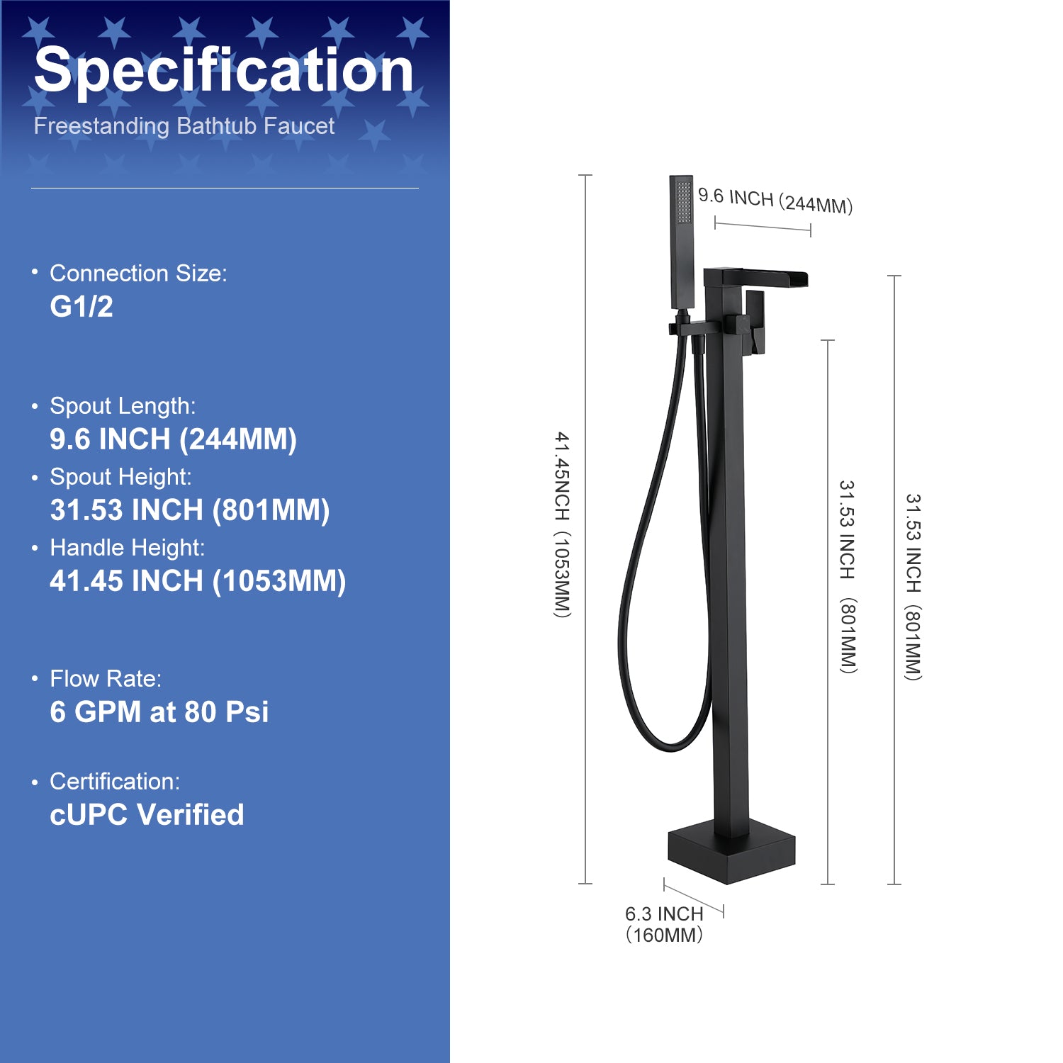Single-Handle Floor-Mount Freestanding Tub Filler with Handheld Shower (S8002)
