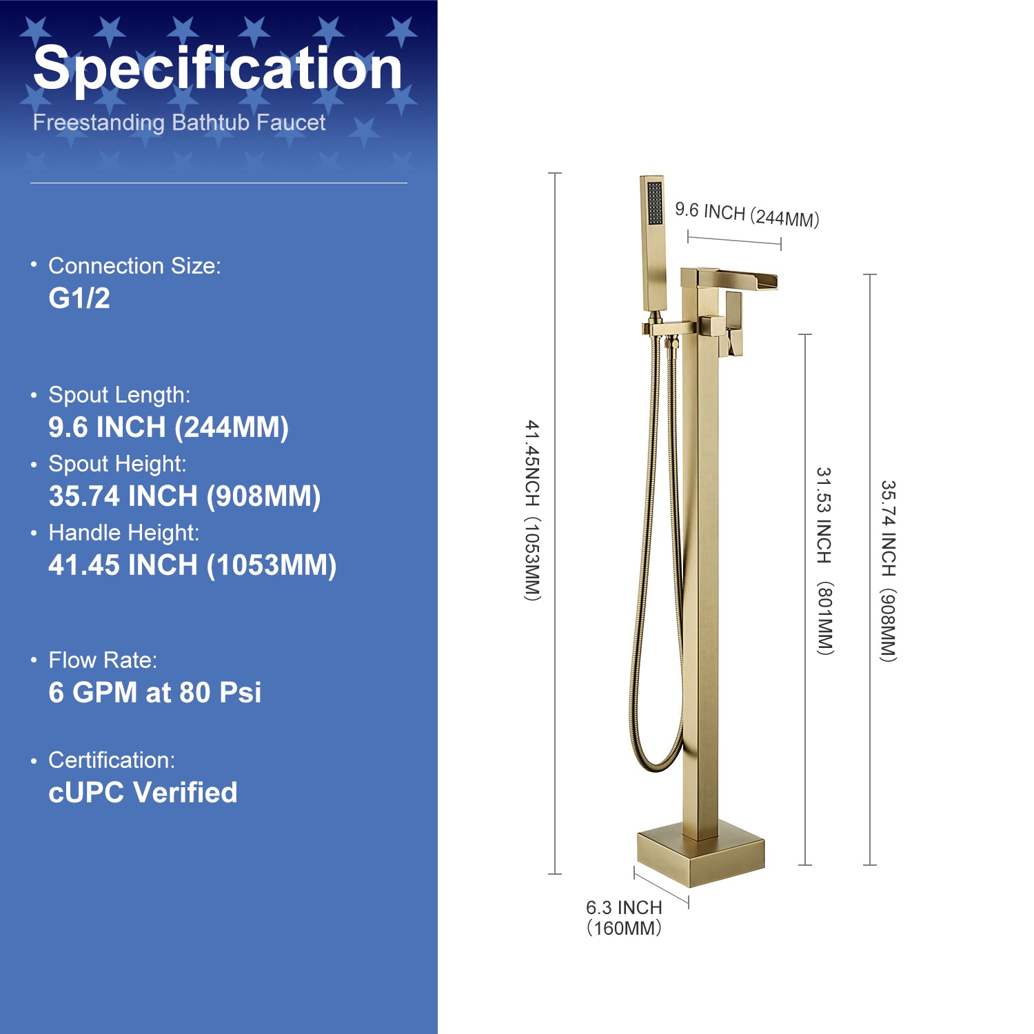 Single-Handle Floor-Mount Freestanding Tub Filler with Handheld Shower (S8002)