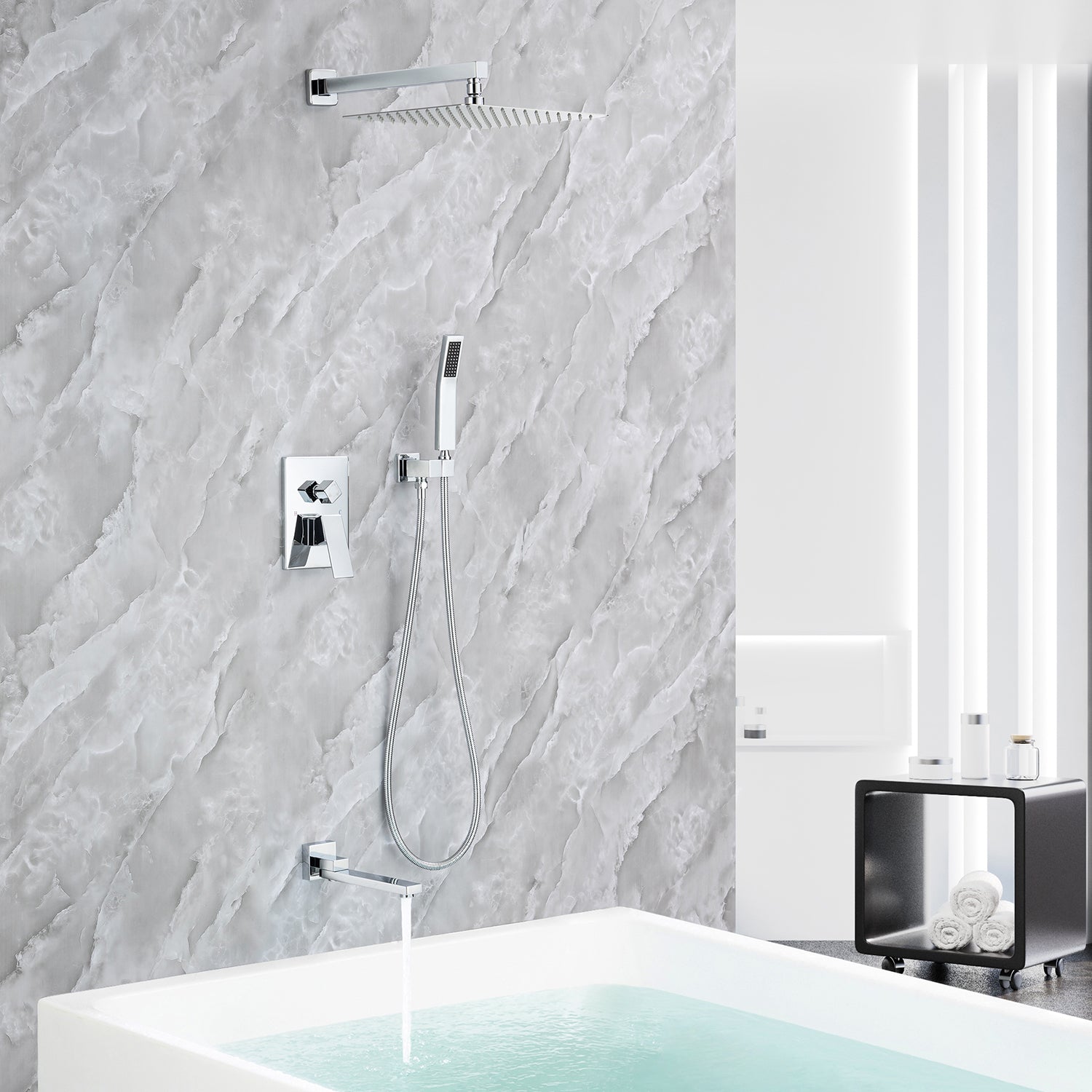 10" Square 3-Way Wall-Mount Shower System with Rough-in Valve (S93103)