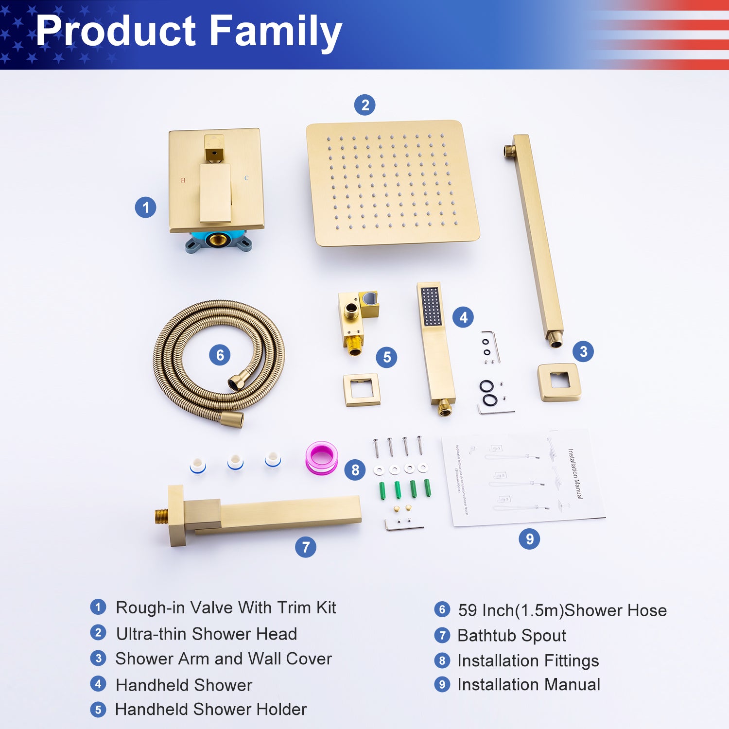 10" Square 3-Way Wall-Mount Shower System with Rough-in Valve (S93103)