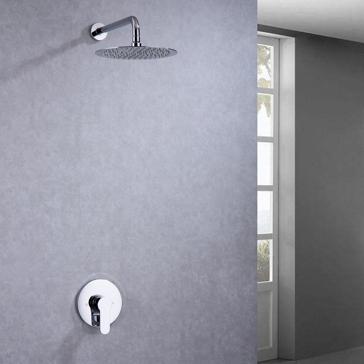 Pommeau de douche rond à montage mural de 10 po avec valve brute RX96201-10