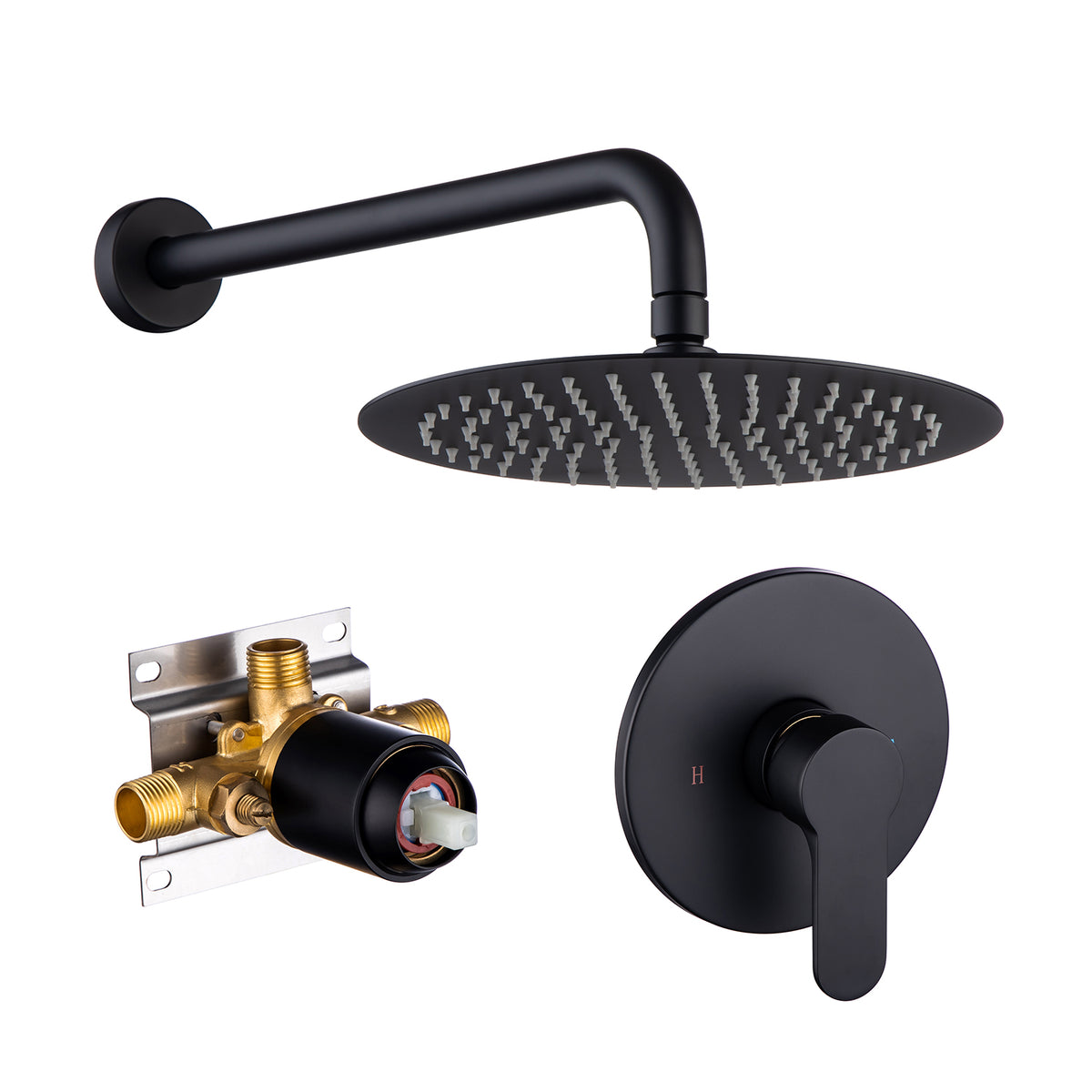 Pommeau de douche rond à montage mural de 10 po avec valve brute RX96201-10