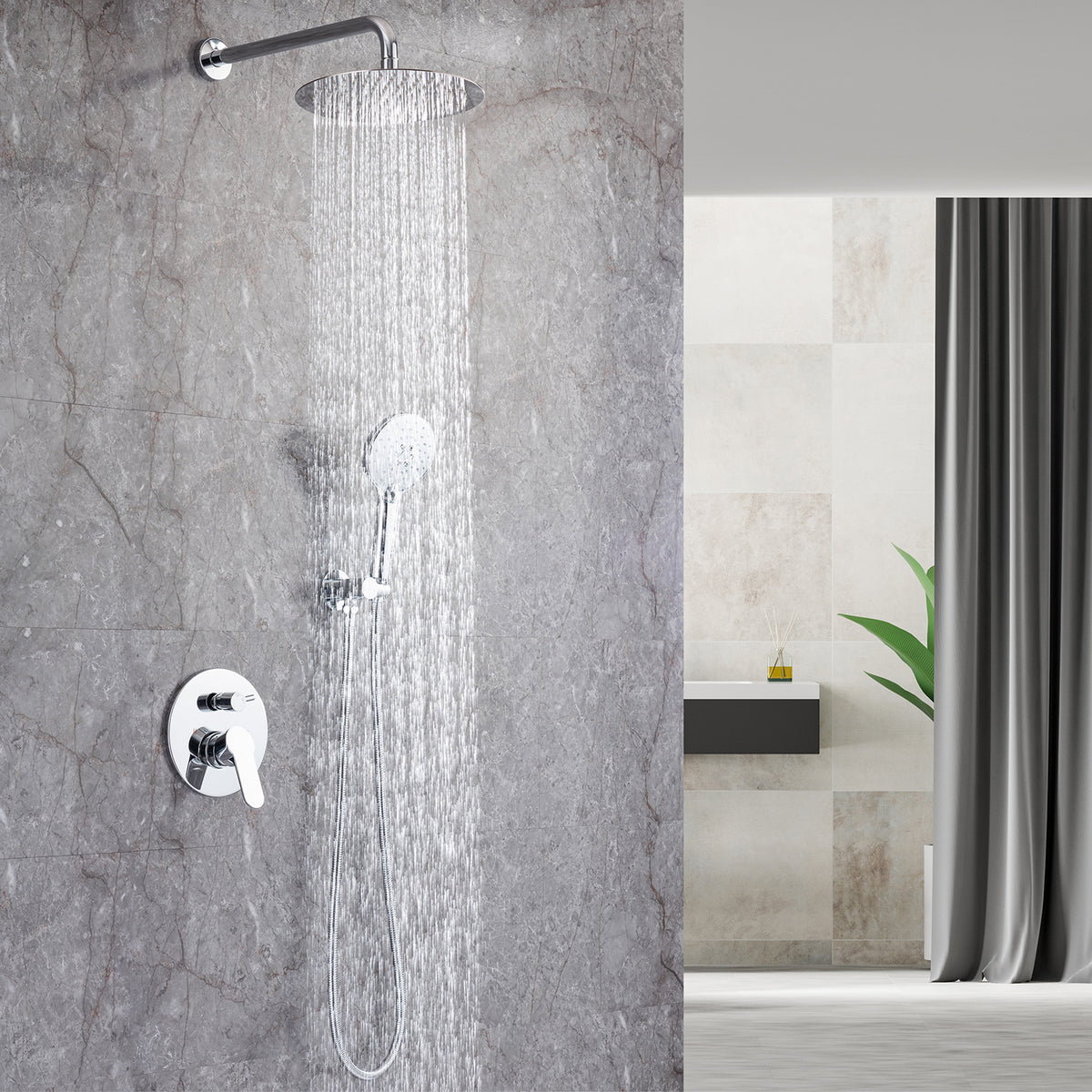 Pommeau de douche rond à 2 voies et montage mural de 10 po avec valve brute RX96202-10