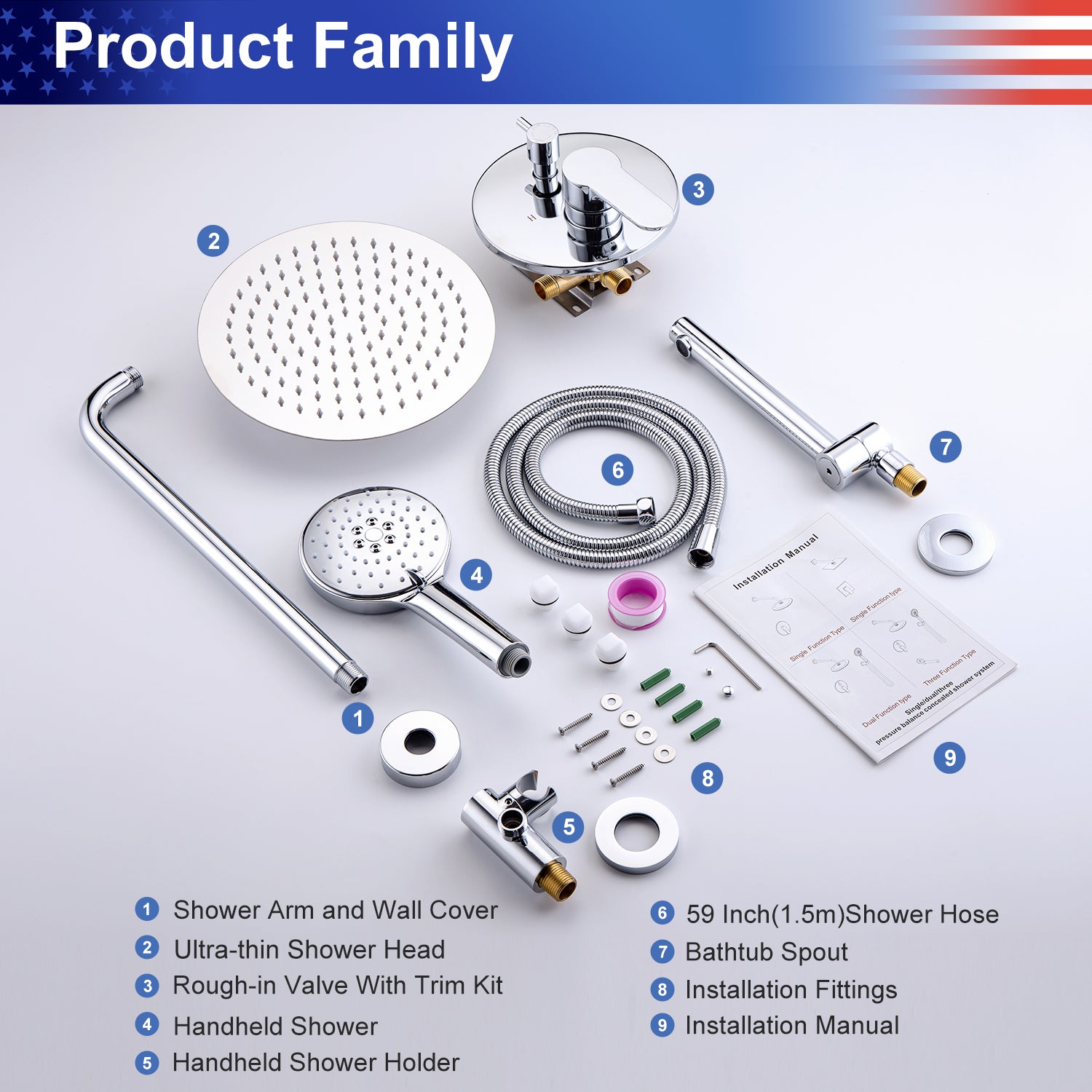 10" Round 3-Way Wall-Mount Shower System with Rough-in Valve