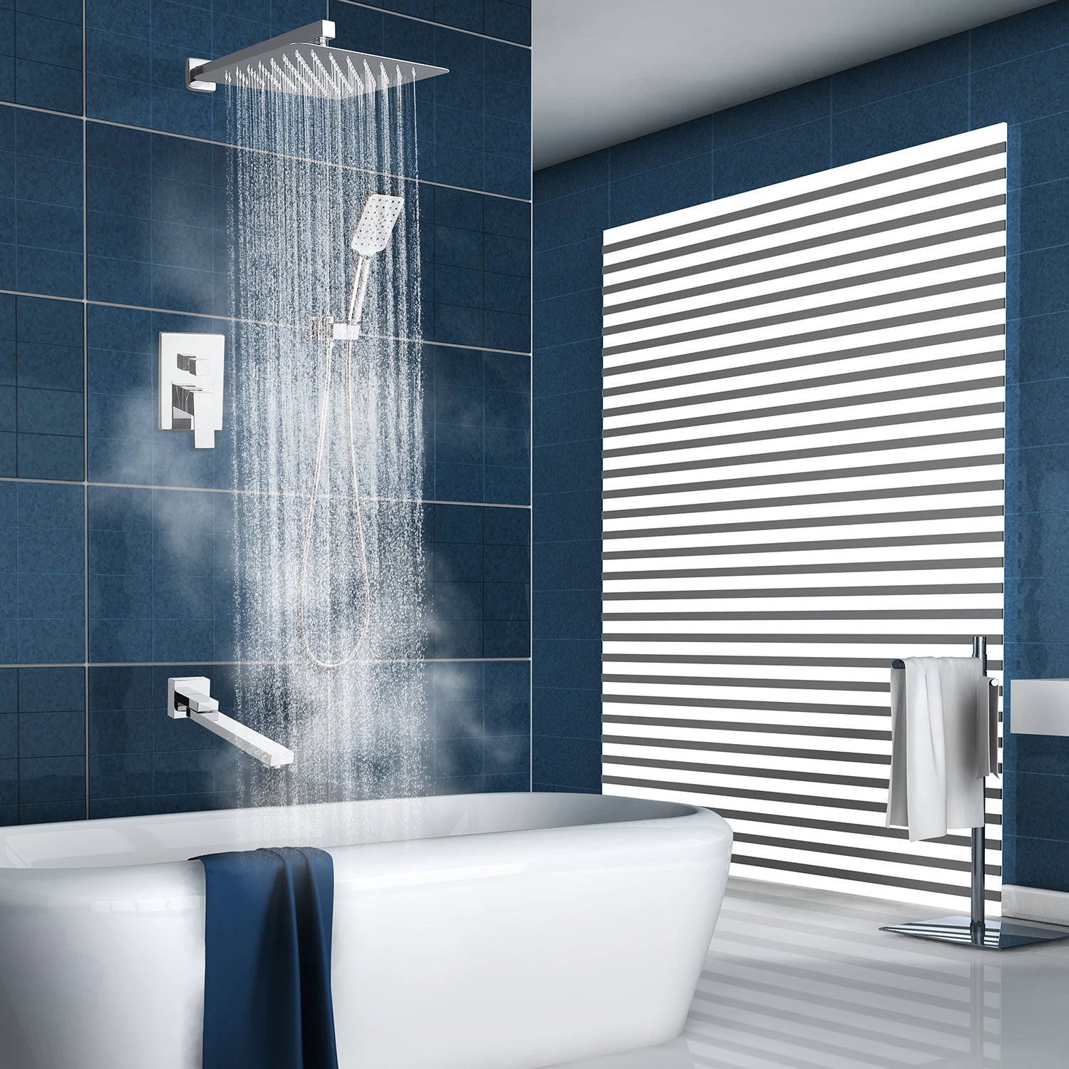 Pommeau de douche carré à 3 voies et montage mural de 10 po avec robinet à montage brut RX98103-10