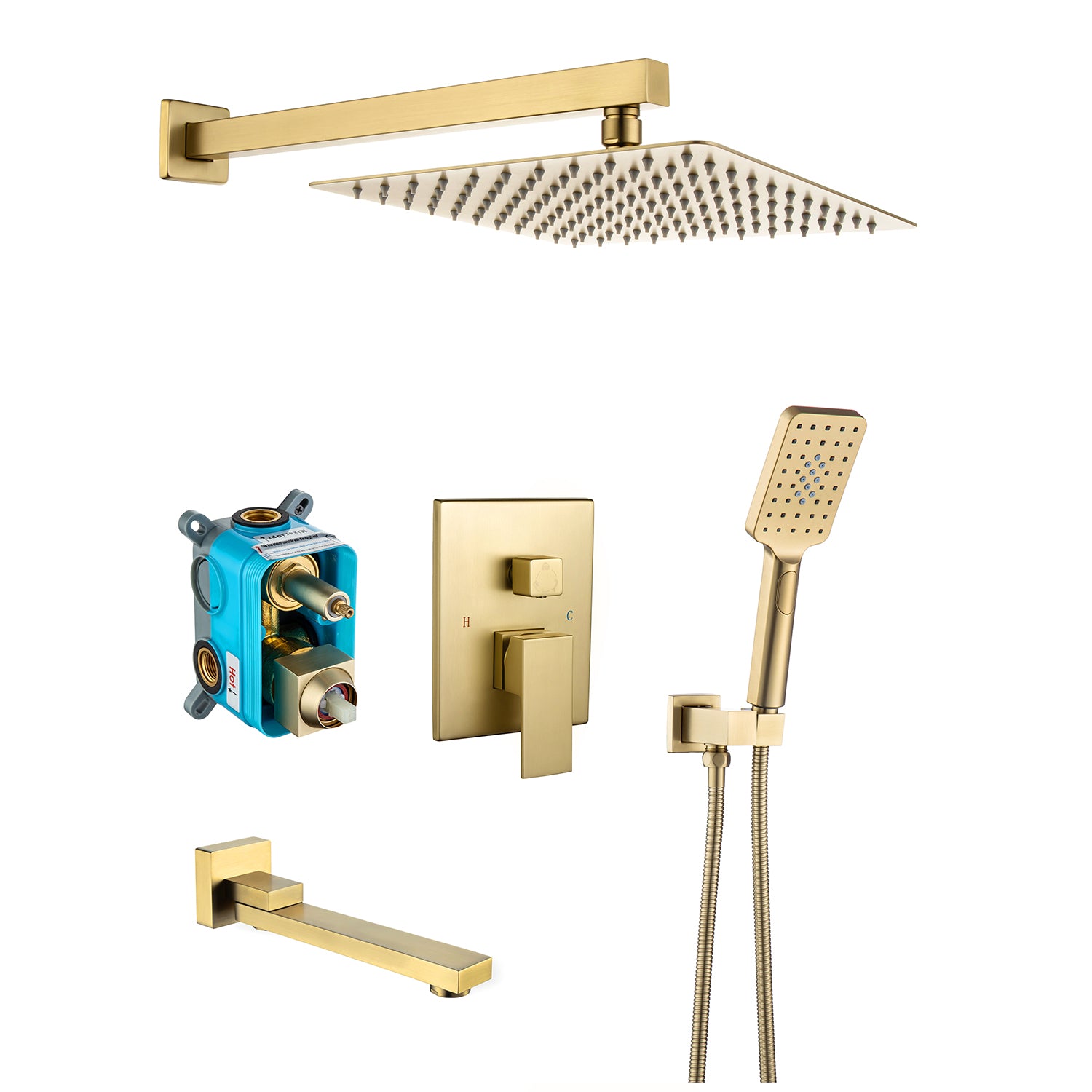 Pommeau de douche carré à 3 voies et montage mural de 10 po avec robinet à montage brut RX98103-10