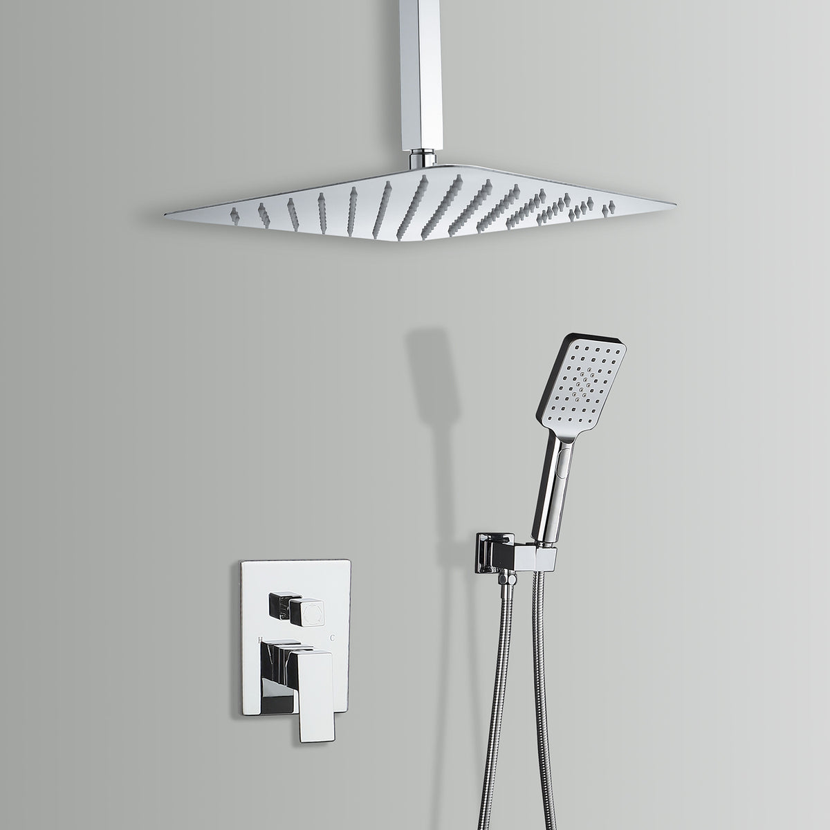 RAINLEX 12 in. Square 2-Way Ceiling-Mount Shower System with Rough-In Valve (S98105)