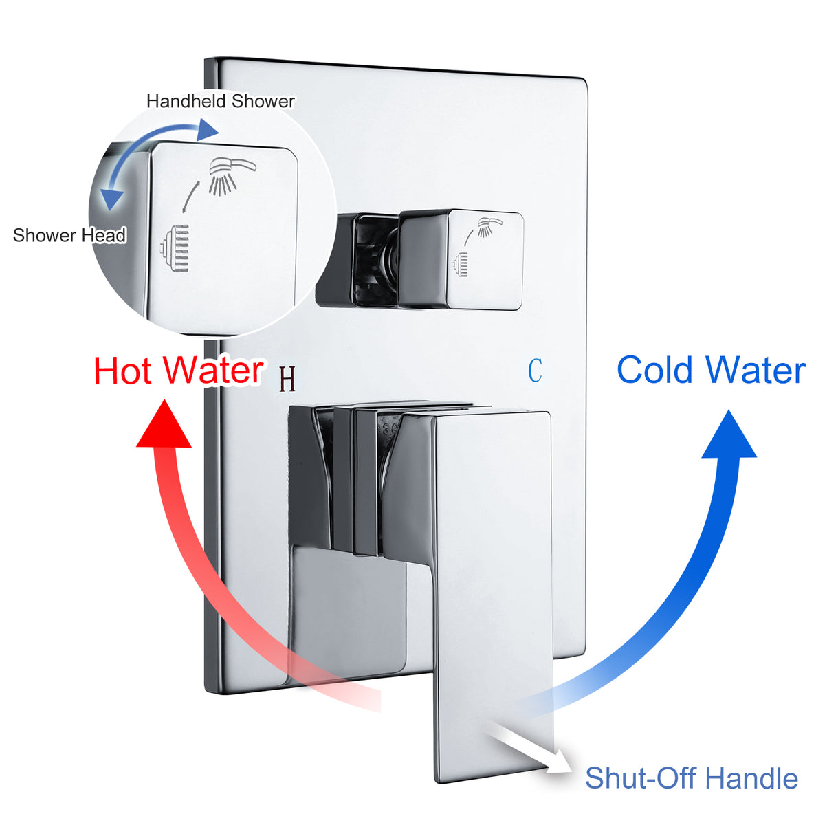 RAINLEX 12 in. Square 2-Way Ceiling-Mount Shower System with Rough-In Valve (S98105)