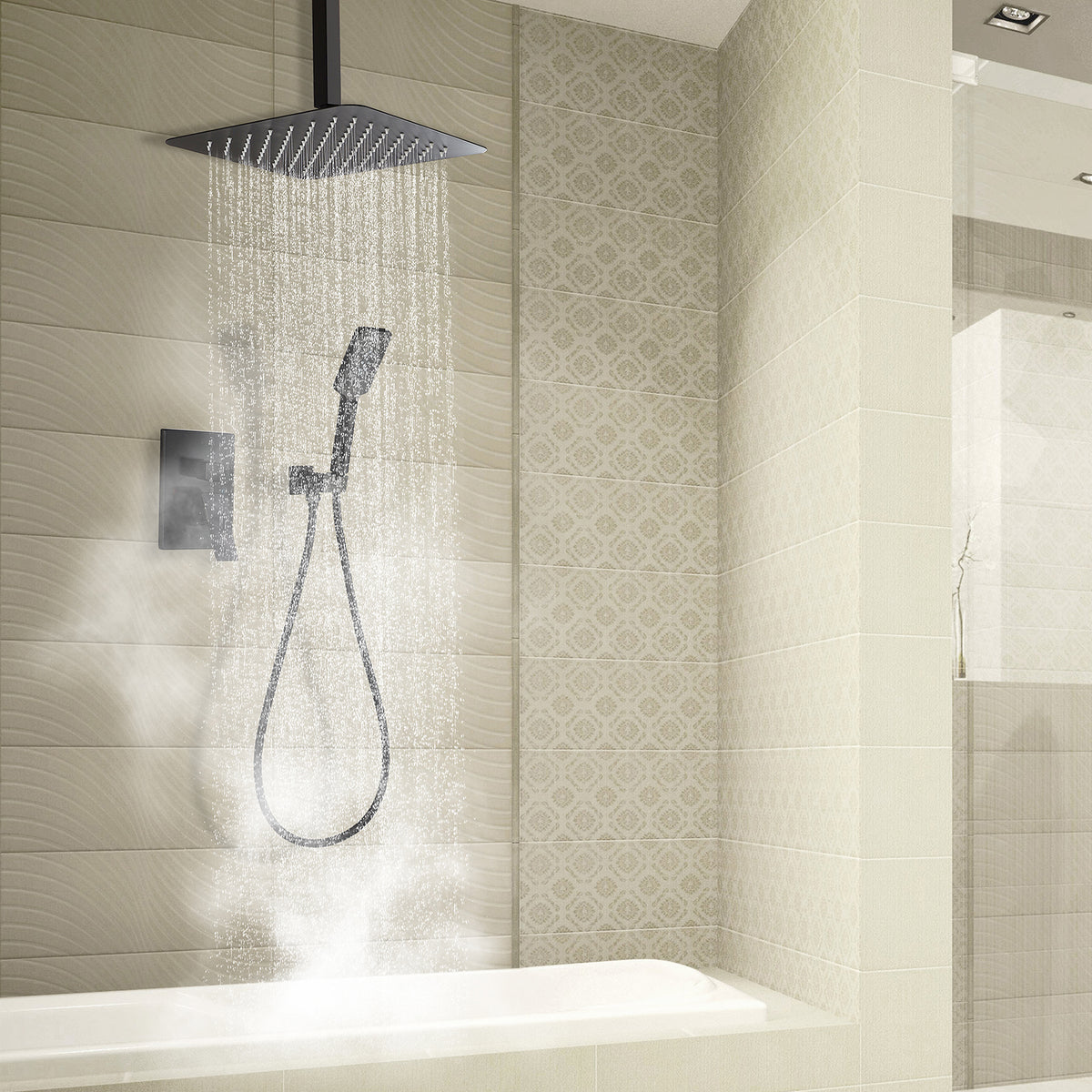 RAINLEX 12 in. Square 2-Way Ceiling-Mount Shower System with Rough-In Valve (S98105)