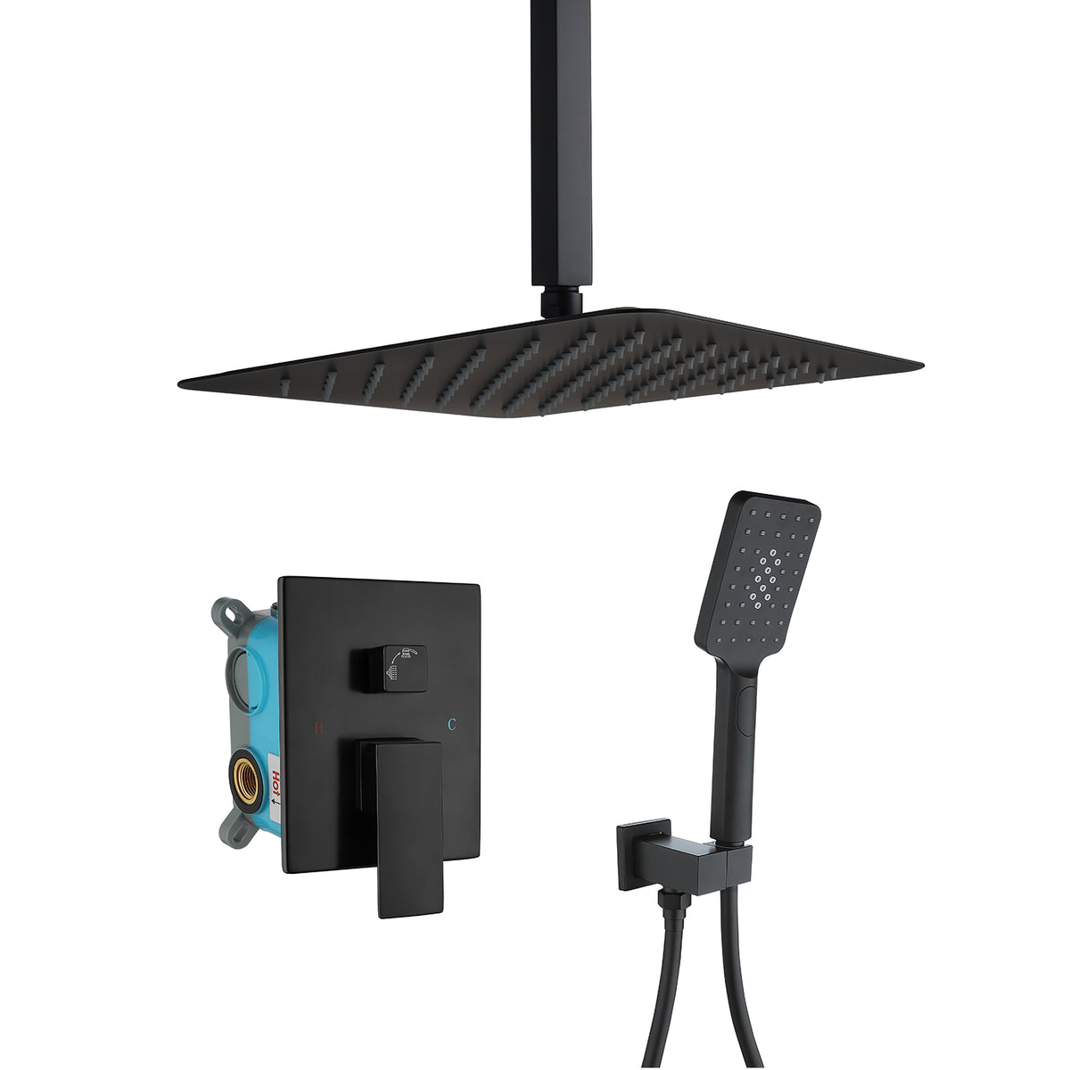 RAINLEX 12 in. Square 2-Way Ceiling-Mount Shower System with Rough-In Valve (S98105)